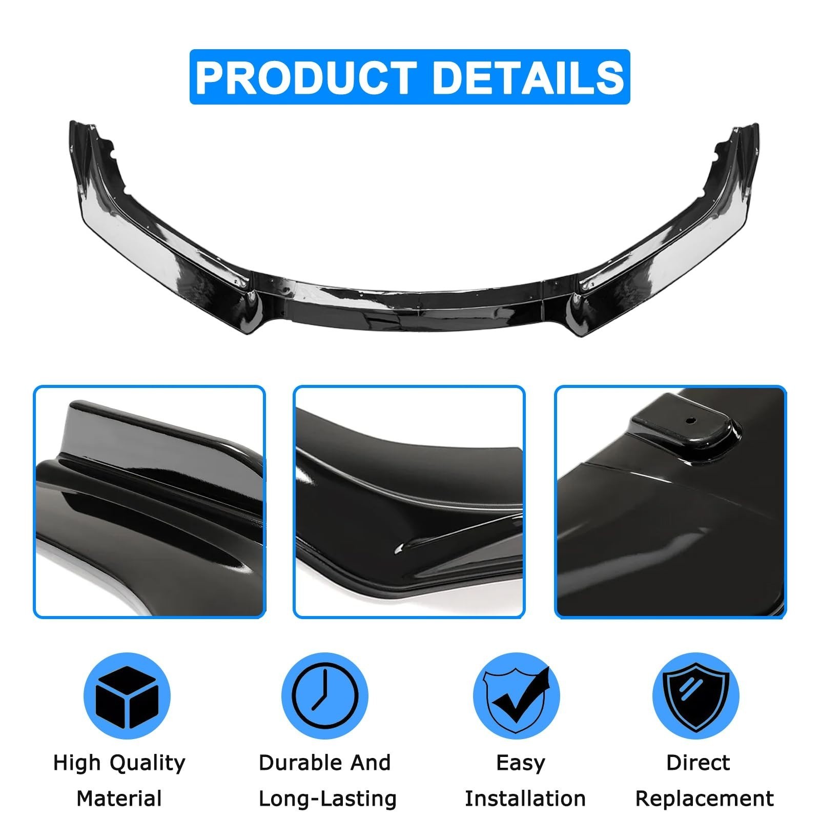 3Pcs Front Bumper Spoiler Lip for 2016-2020 Honda Civic Glossy Black Body Kits S