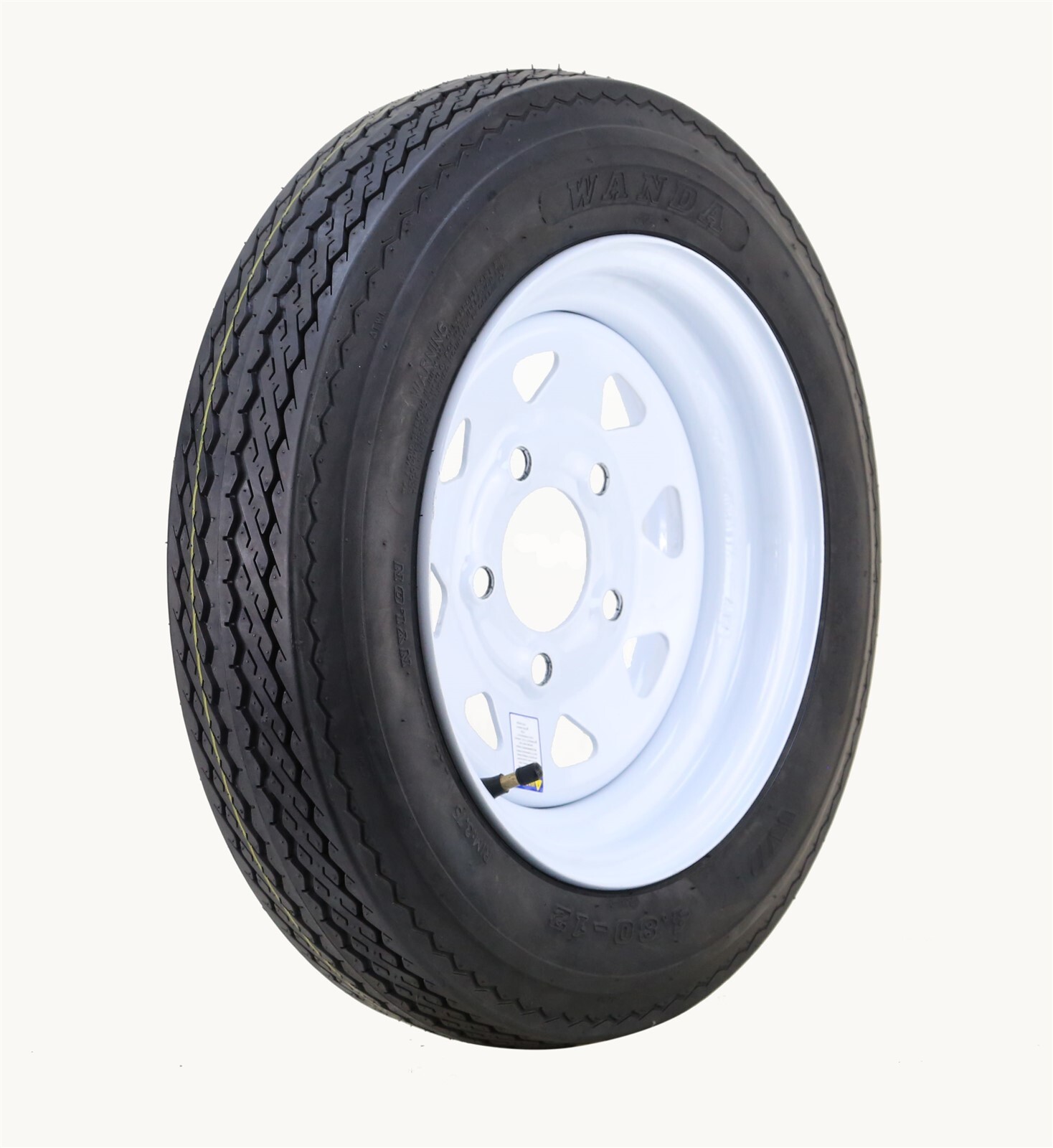 WANDA Trailer Tire Assembly 4.80-12 6-Ply White Spoke Rim 5 Lug on 4.5″