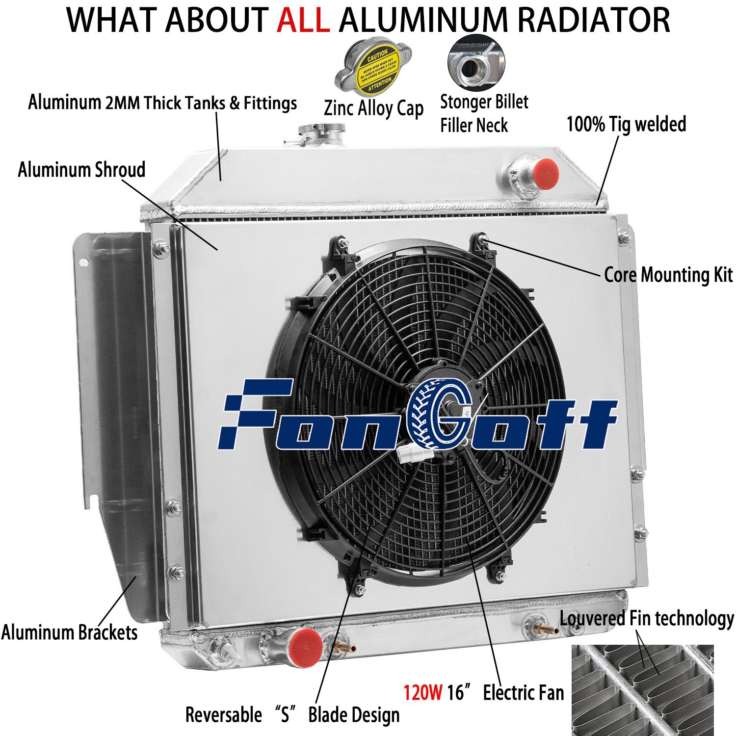4 ROW Radiator+Shroud+Fan FIT1979-1991 Ford E100 E150 E250 E350 5.0L 5.8L V8;