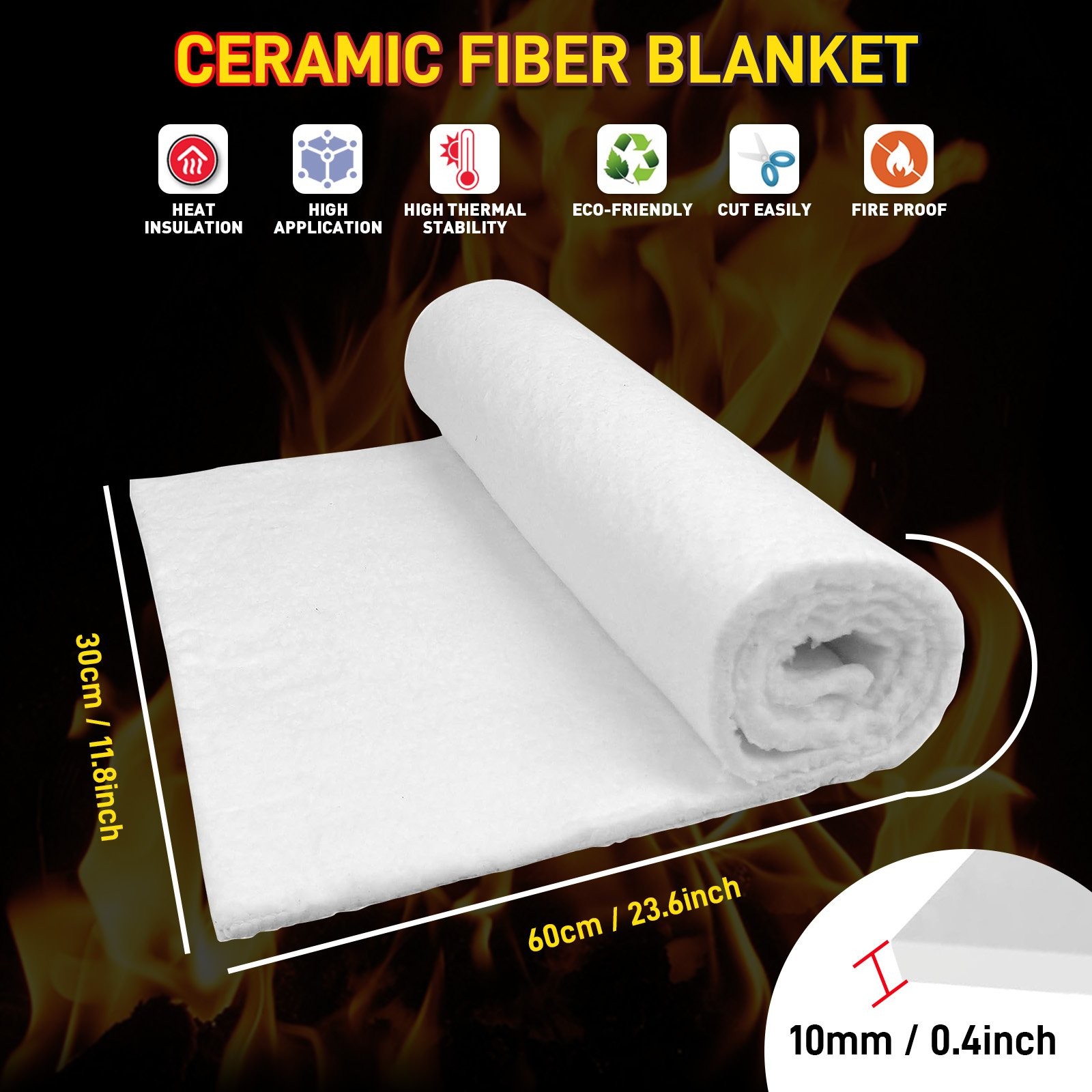 10mm Thick x 24″ x 12″ High Temperature Ceramic Fiber Blanket Automobile Protect
