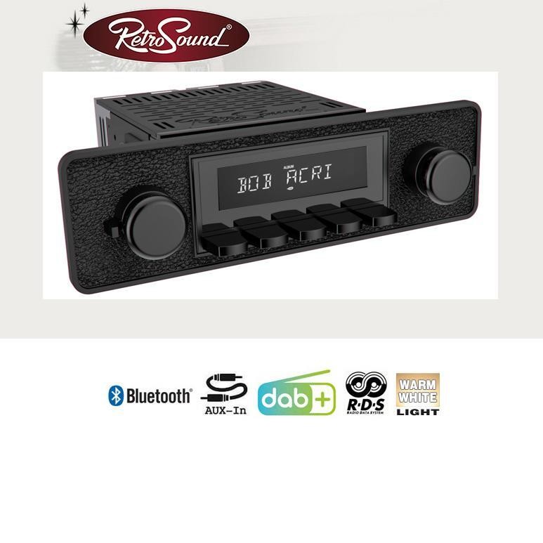 RETROSOUND RSD-BLACK-1DAB-1 Bluetooth 1-DIN DAB car radio for vintage US cars