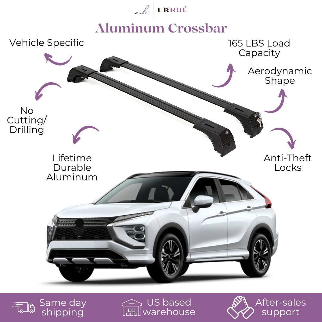 Erkul Roof Rack Cross bars Fits Mitsubishi Eclipse Cross 2018-24 Aluminum Black