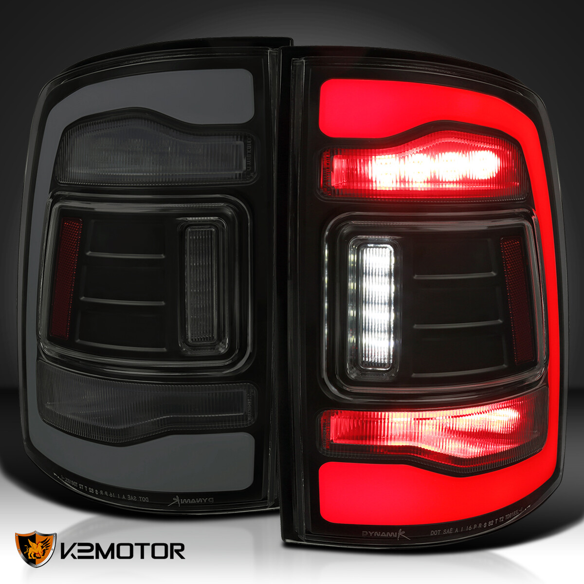 Black/Smoke Fits 2013-2018 Ram 1500 2500 3500 LED Tail Lights Sequential Signal