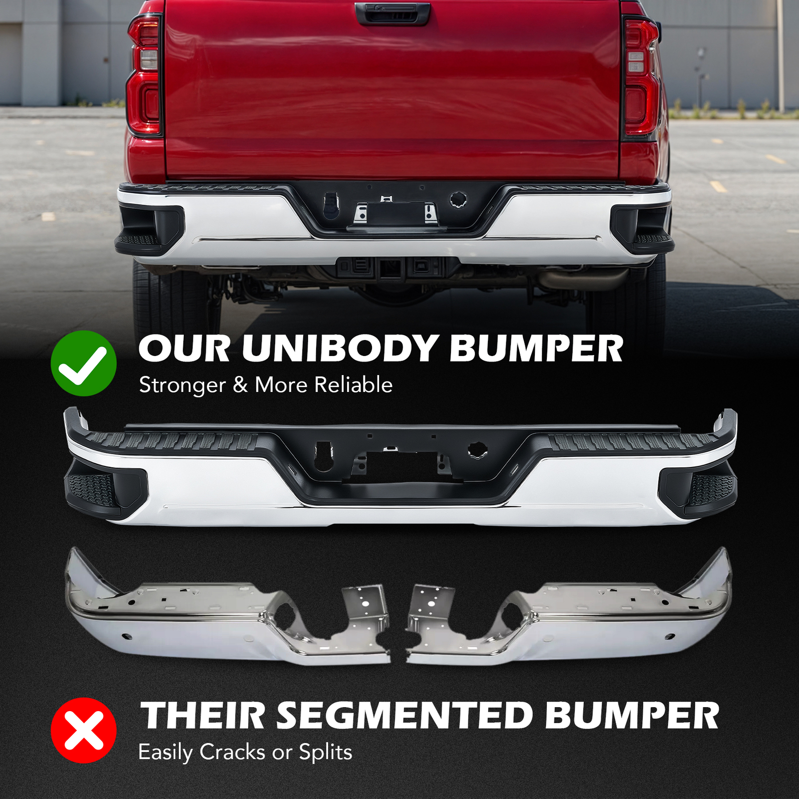 PREENEX NEW Chrome Rear Bumper For 2019-2025 Chevy Silverado GMC Sierra
