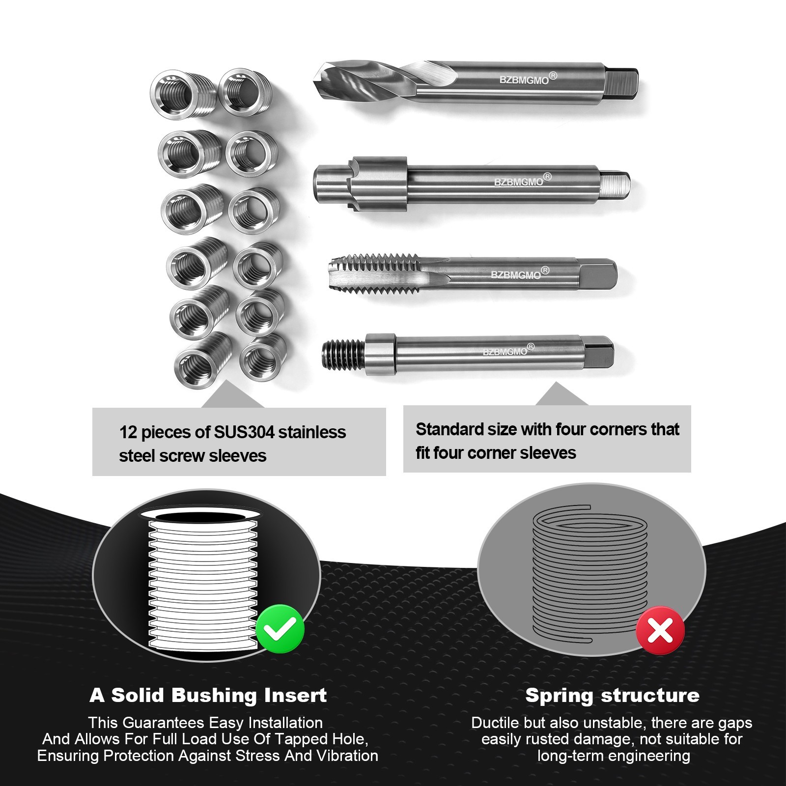 BZBMGMO 7/16-14 Inch SAE Thread Repair Kit,Stainless Inserts(3/4 & 1/2 Inch)