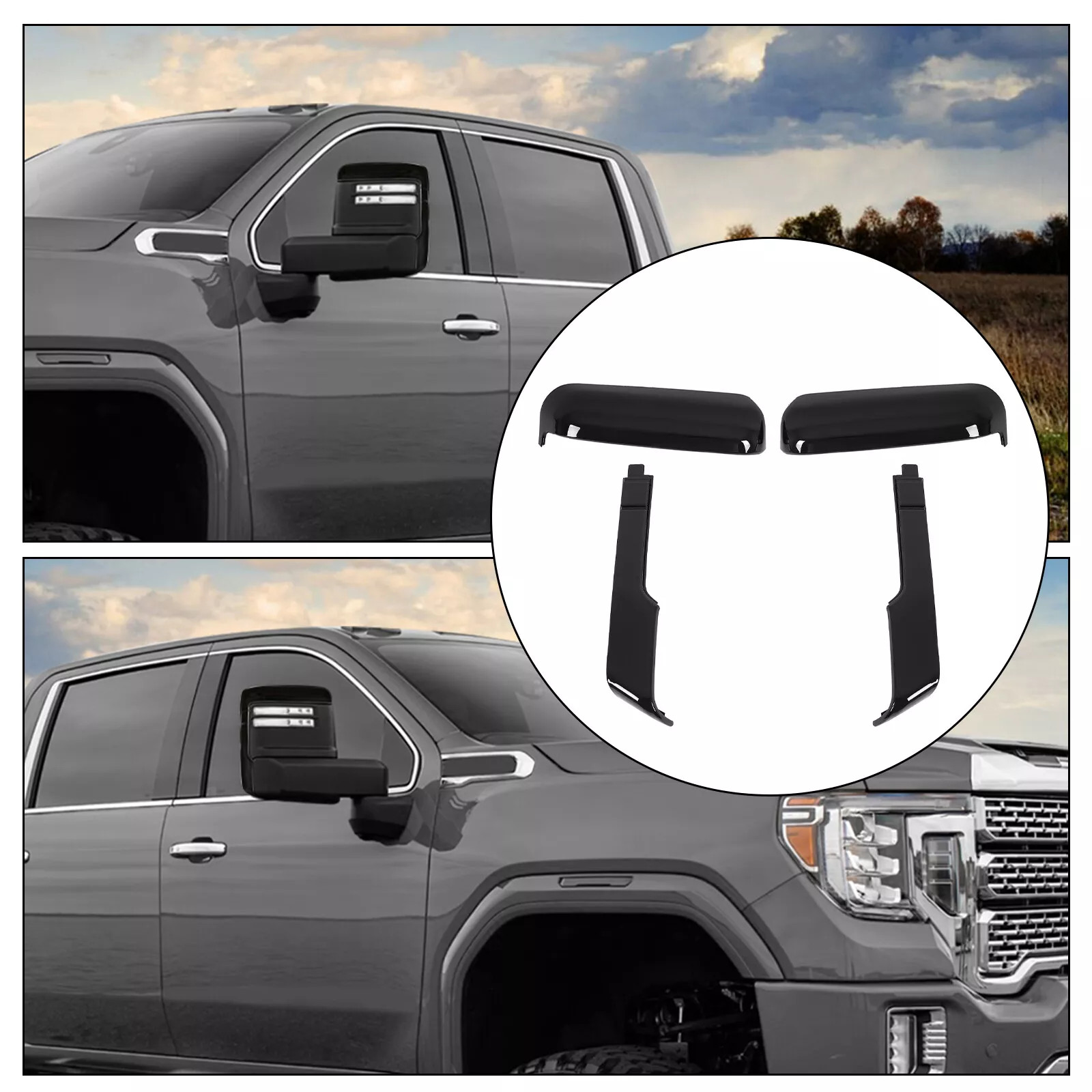 For Chevy Silverado GMC Sierra HD 2500 3500 Top&Side Mirror Cover Caps 2020-2023