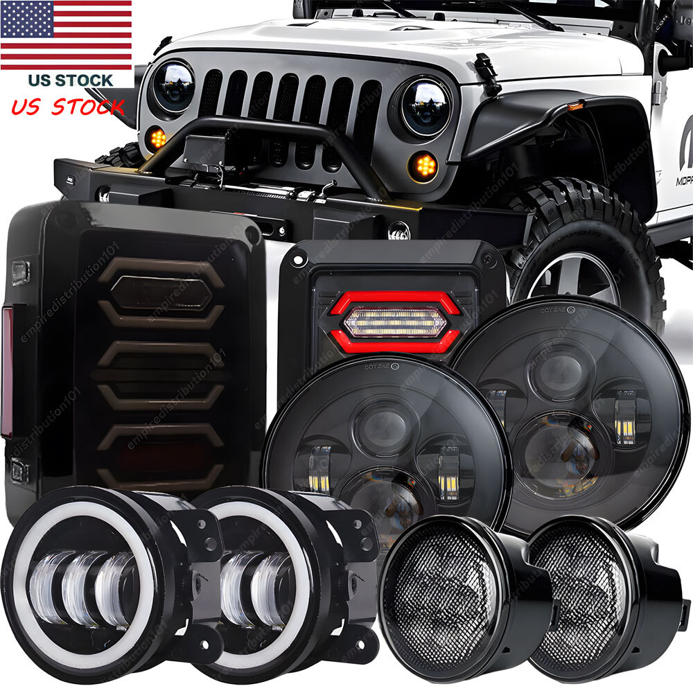 For Jeep Wrangler 07-18 JK 7″ LED Headlight Tail Light Fog&Turn Light Combo