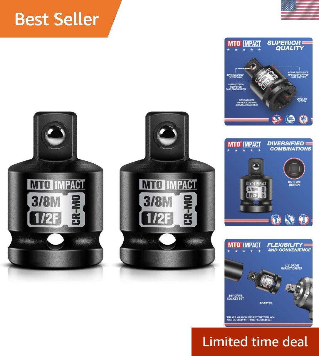2-Piece 1/2″ to 3/8″ Impact Socket Adapter Set – Chrome Molybdenum Durability
