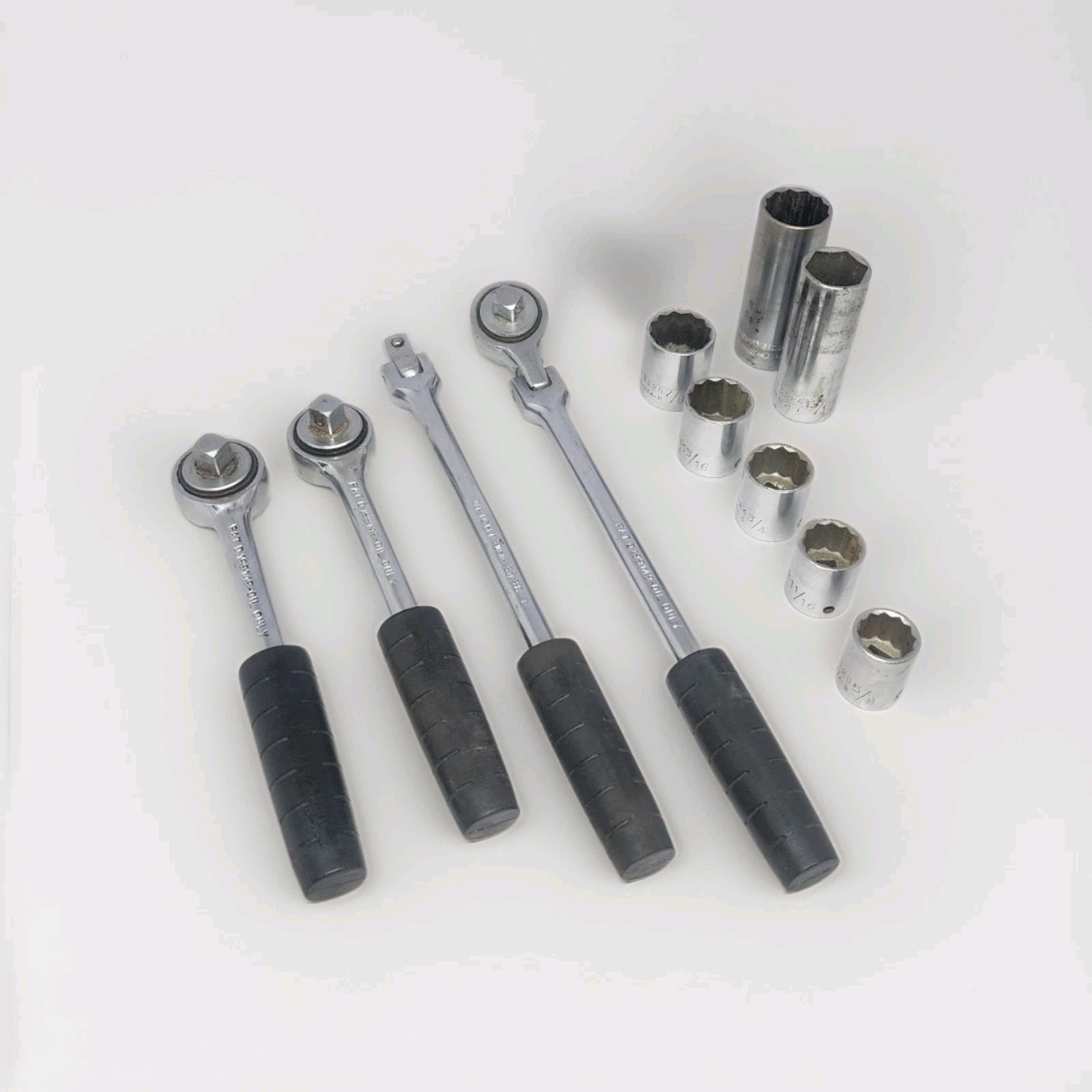 VTG Wright Tool Company Ratchet Lot Of 3 + Breaker Bar With Sockets 3/8″dr 12pt