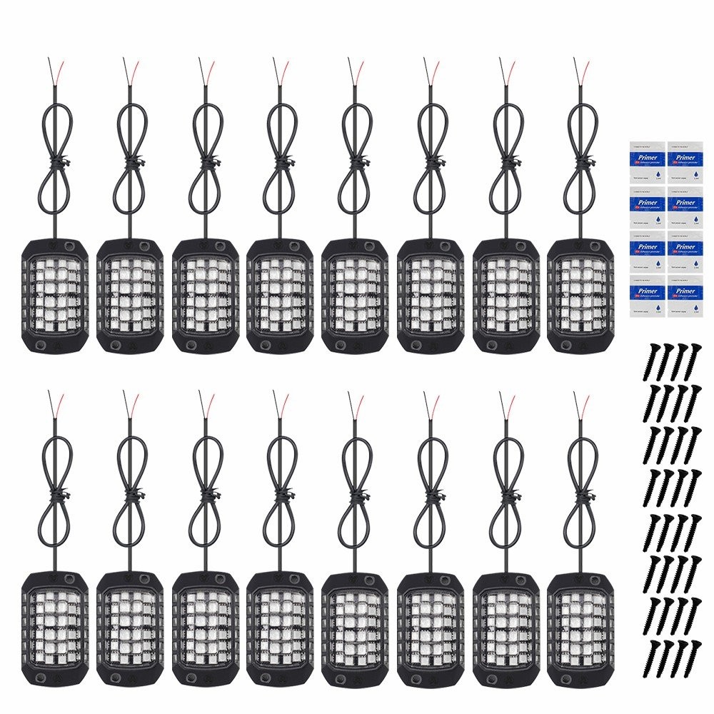 16Pcs Red LED Rock Light Underbody Trail Rig Glow Lamp For Offroad SUV Pickup