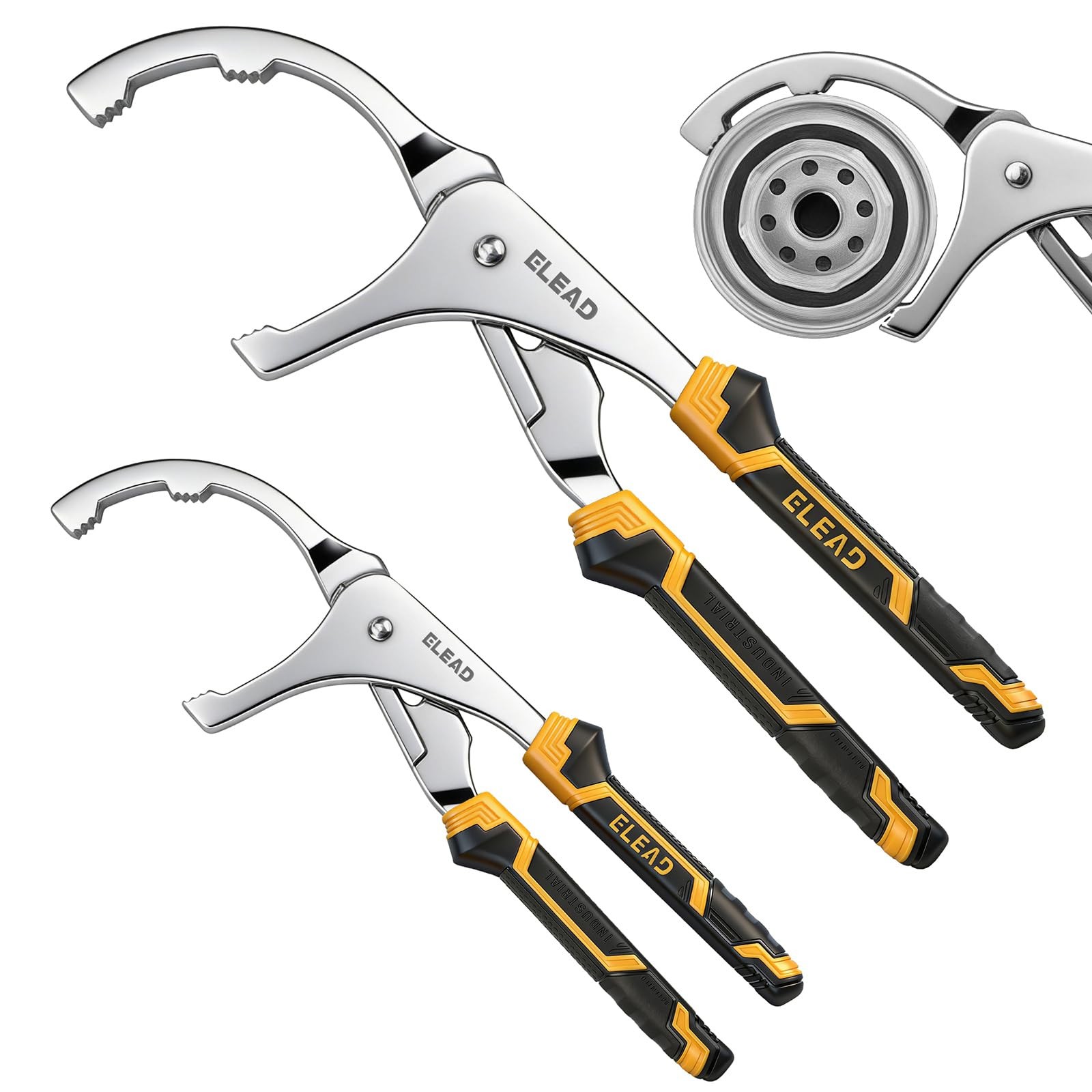 ELEAD Adjustable Oil Filter Wrench Set – 9″ & 12″ 2-Piece Set, Black & Yellow