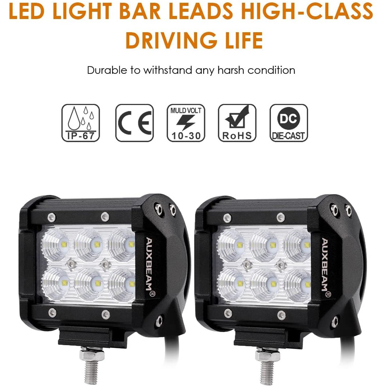 AUXBEAM 4″INCH 18W LED Work Light Bar Flood Pods Offroad Fog Lamp 4WD Pickup ATV