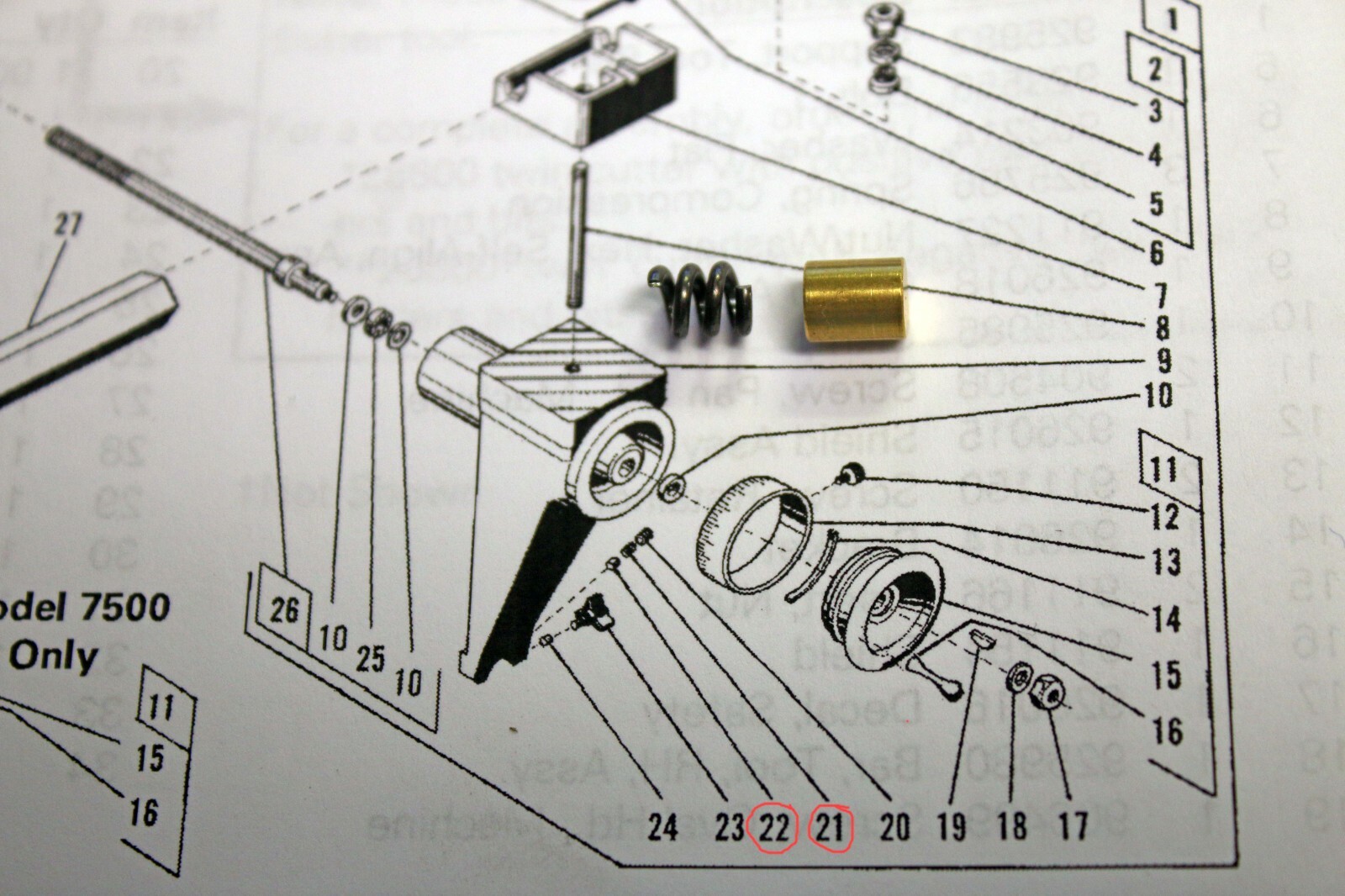 Ammco 9836 Brass Wear Plug & 2064 Spring for 3000, 4000, 4100 & 7700 Brake Lathe
