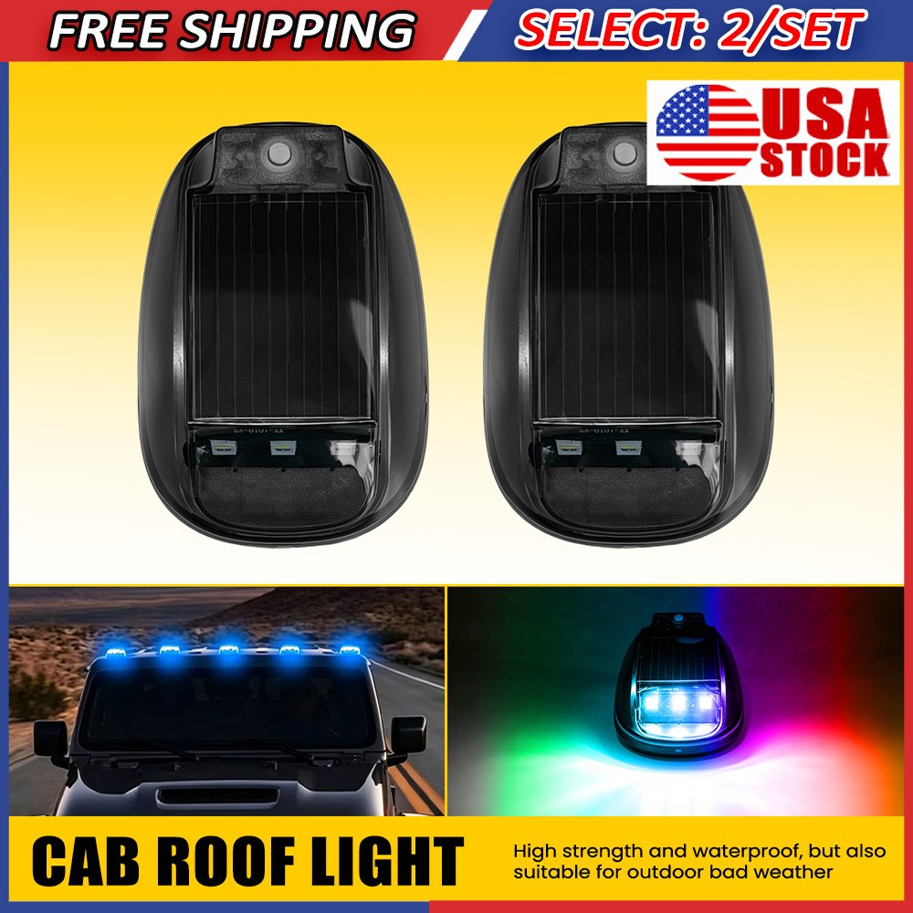 4x RGB Solar Strobe Light Wireless LED Car Roof Marker Lamp USB Rechargeable 12V