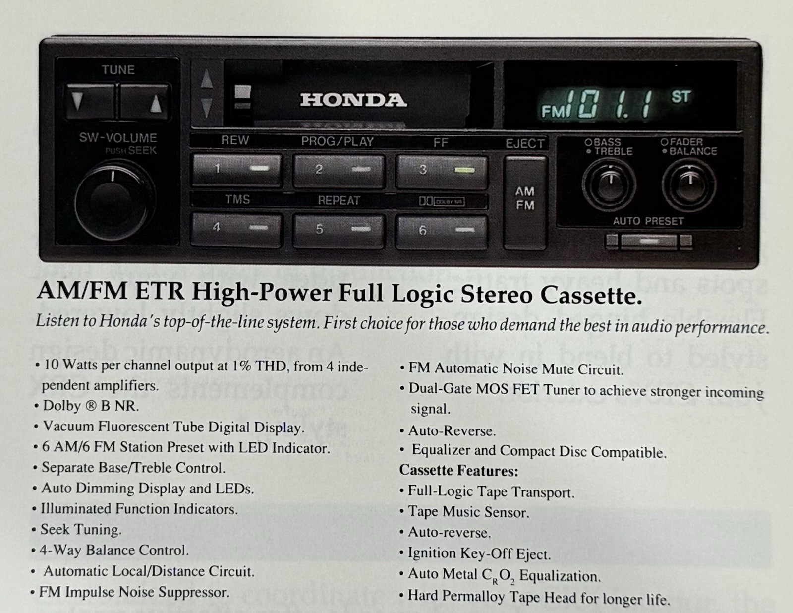 1988-1989 Honda Civic CRX Full Logic Factory Am/Fm Radio Cassette OEM Rare