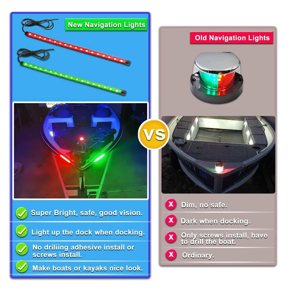 LED Boat Navigation Lights Red Green Marine Bow Lights Waterproof Strip