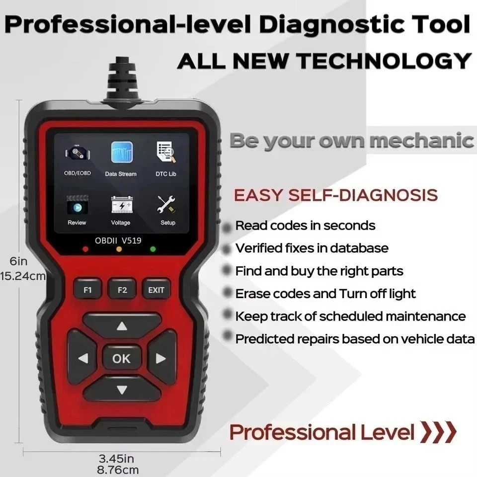 Professional OBD2 V519 Scanner – 2026 Upgraded OBDII + CAN Code Reader US
