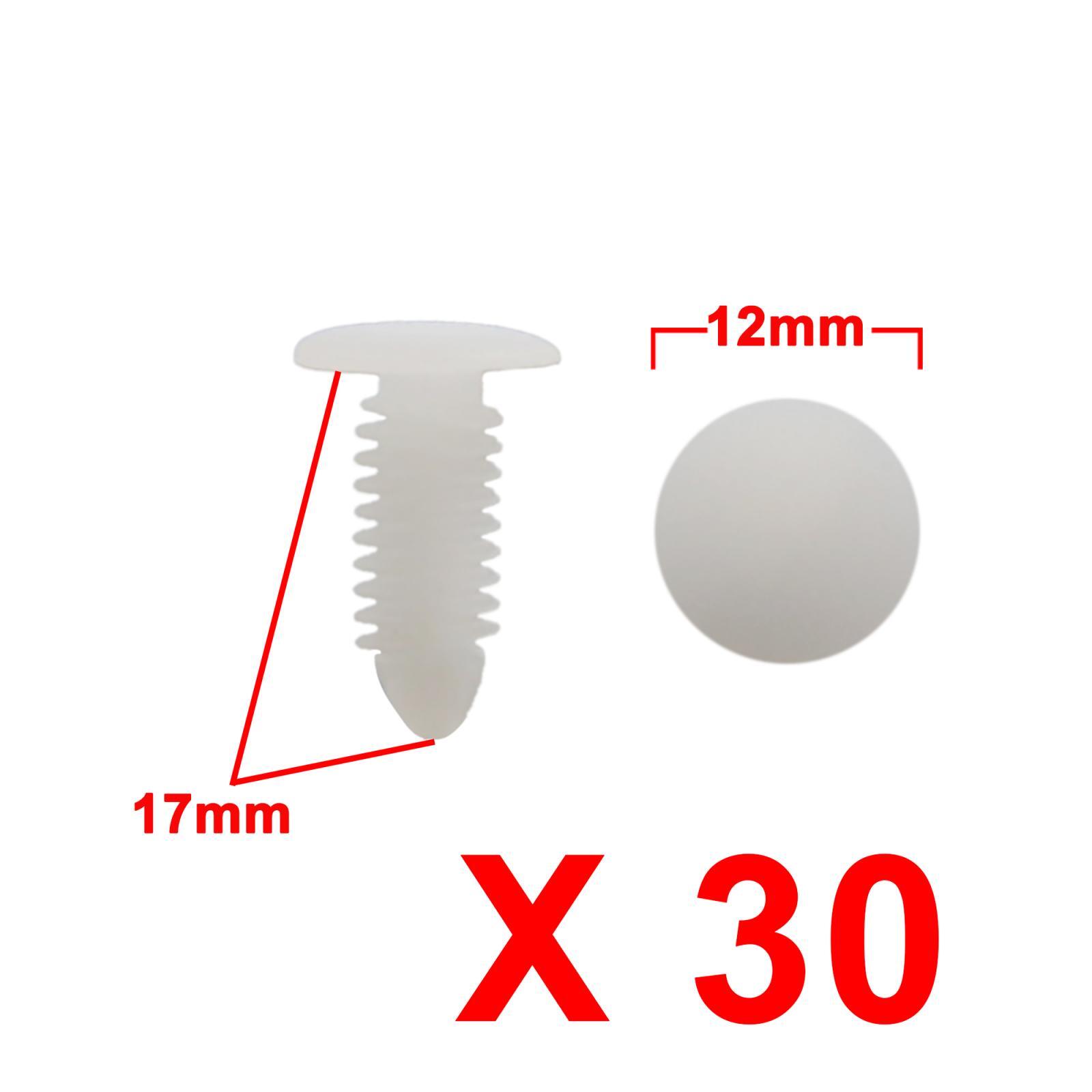 30pcs White Universal Rivets Splash Guard Fastener Push Clips 0.3″ x 0.26″ Hole