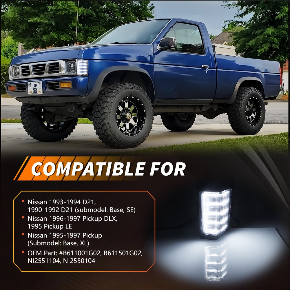2X Smoked White LED Corner Side Marker Signal Lights For 90-97 Nissan D21 Pickup
