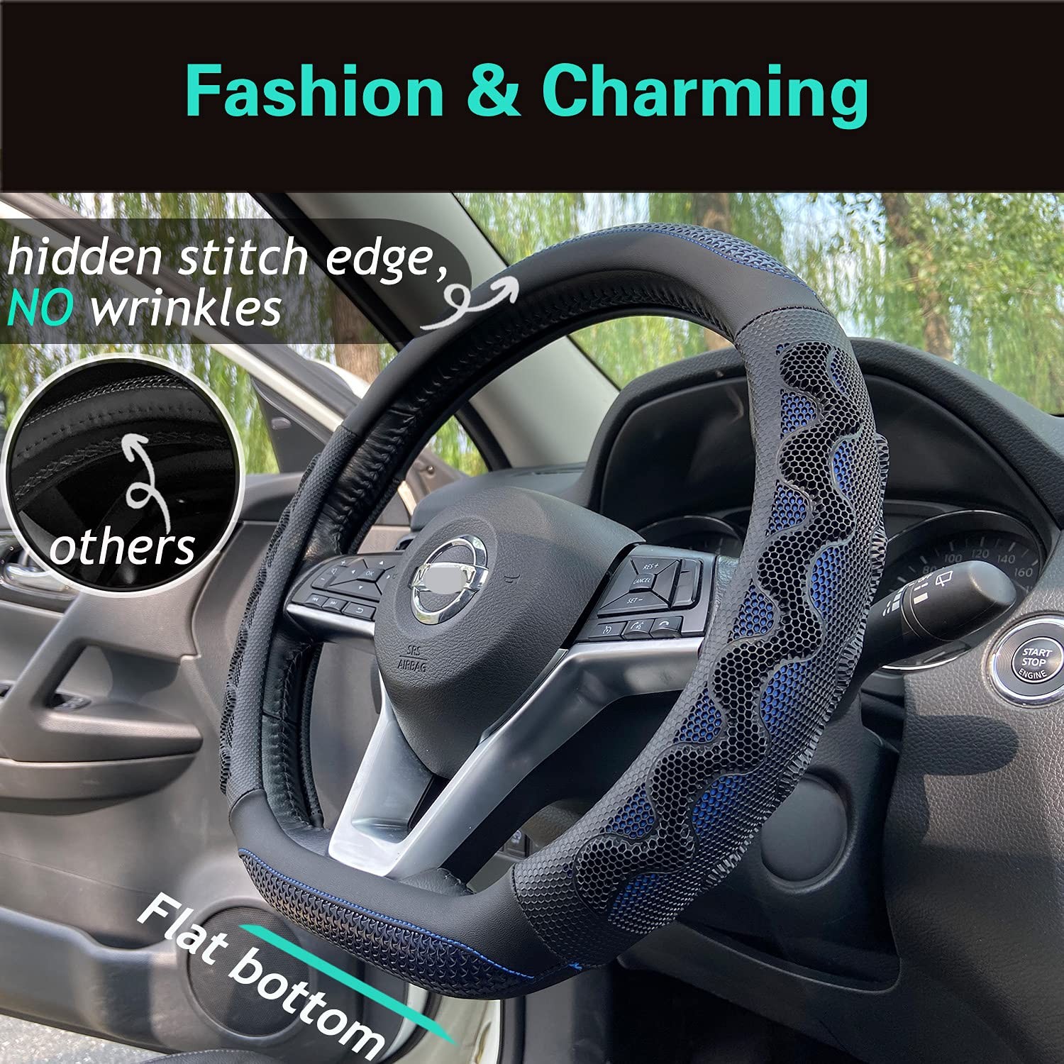 Shaped 14 Inch Small Sized Steering Wheel Cover Great Grip with 3D Honeycomb