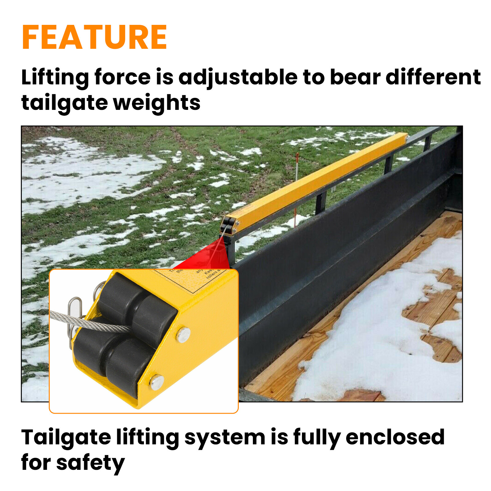 Yellow 2 Sided Tailgate Utility Trailer Gate & Ramp Lift Assist System 350 lbs