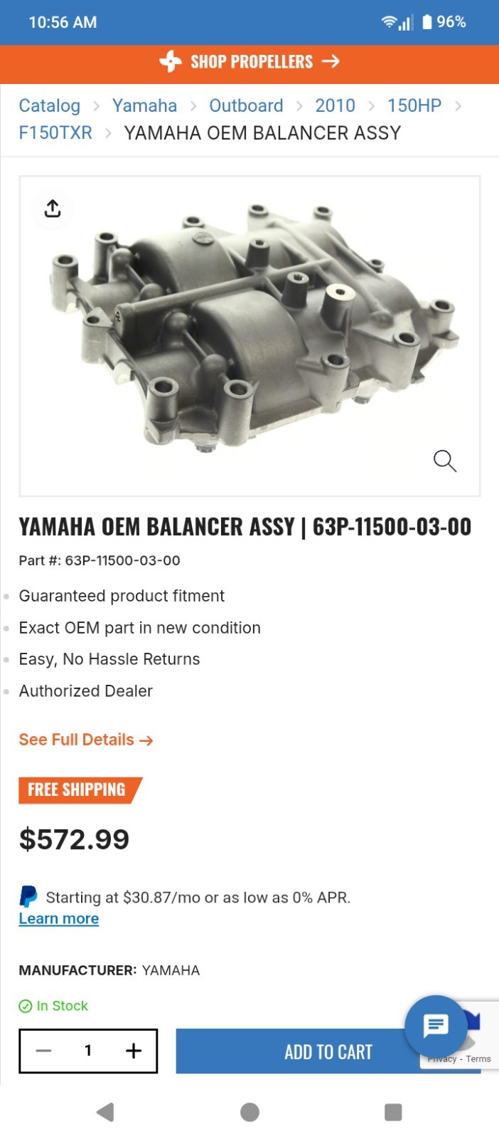 YAMAHA OEM Outboard Balancer Assembly F150XB F150LA F150 63P-11500-04-00