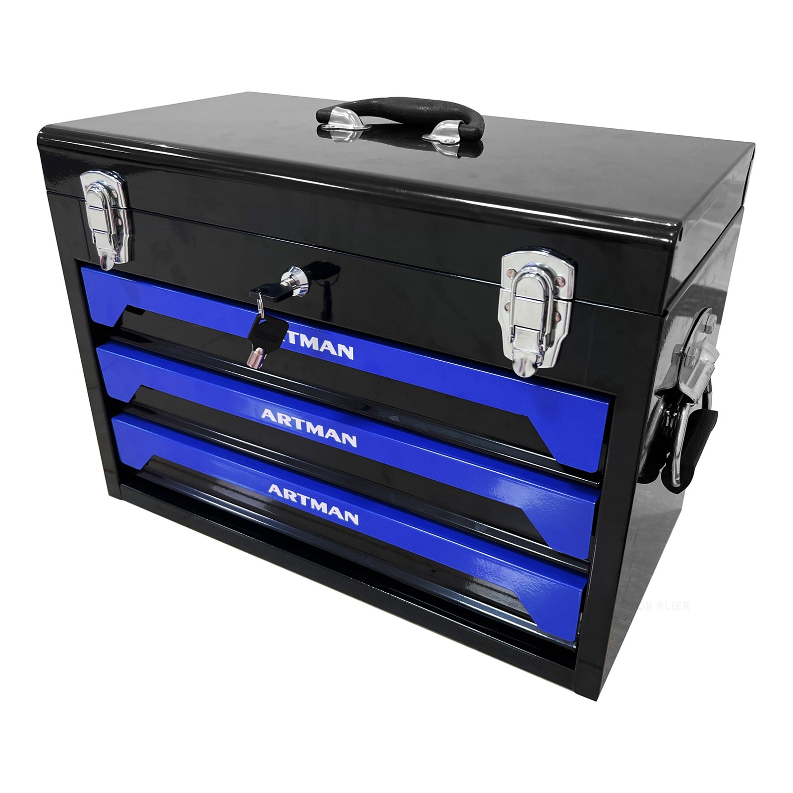 20″ Portable Steel 3-Drawer Toolbox with Latches Top Tray& Handle Garage Storage