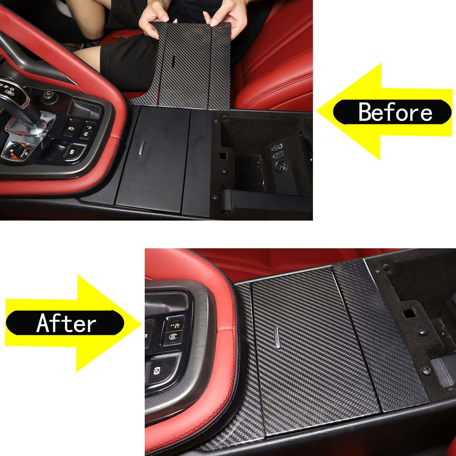 Dry Carbon Fiber Center Storage Panel Cover Trim For Jaguar F-TYPE 2013-2023