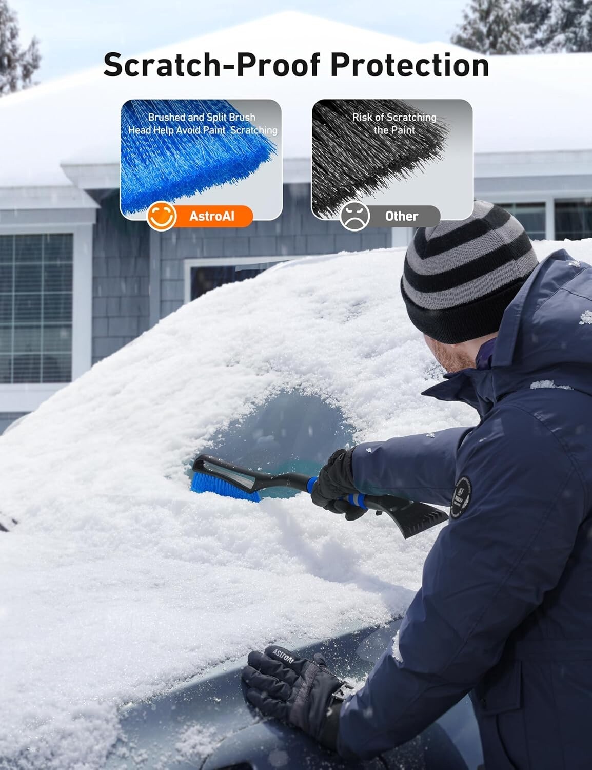 AstroAI 27” Snow Brush & Ice Scraper | Detachable, Foam Grip for Cars & SUVs