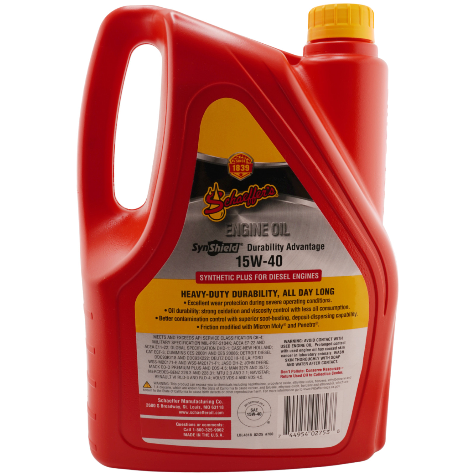 Schaeffer’s 700 SynShield 15W-40 CK-4 Diesel Engine Oil 1 Gallon