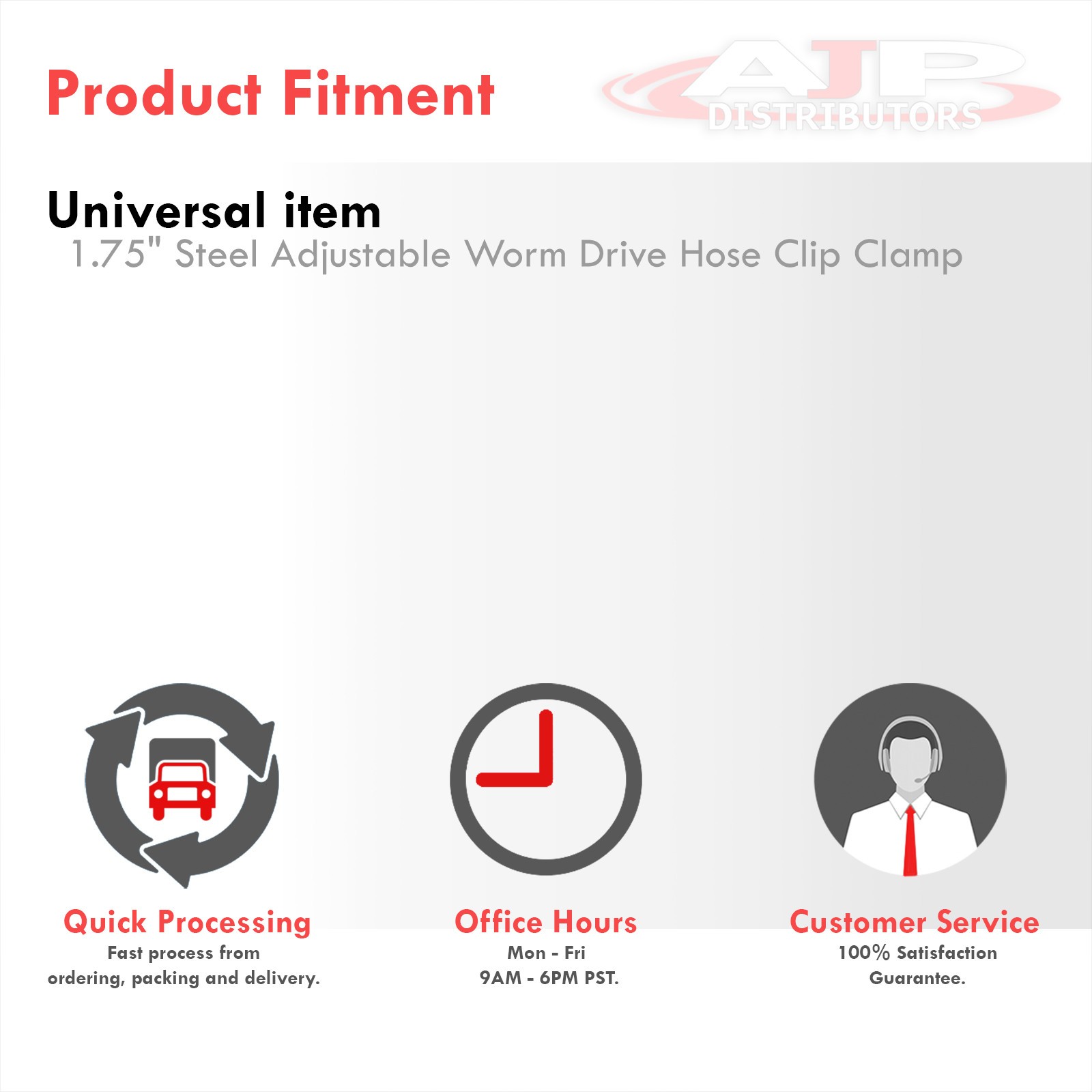 3/4″-1.75″ Adjustable Stainless Steel Worm Clips Fuel Line Hose Clamps Set 10PCS