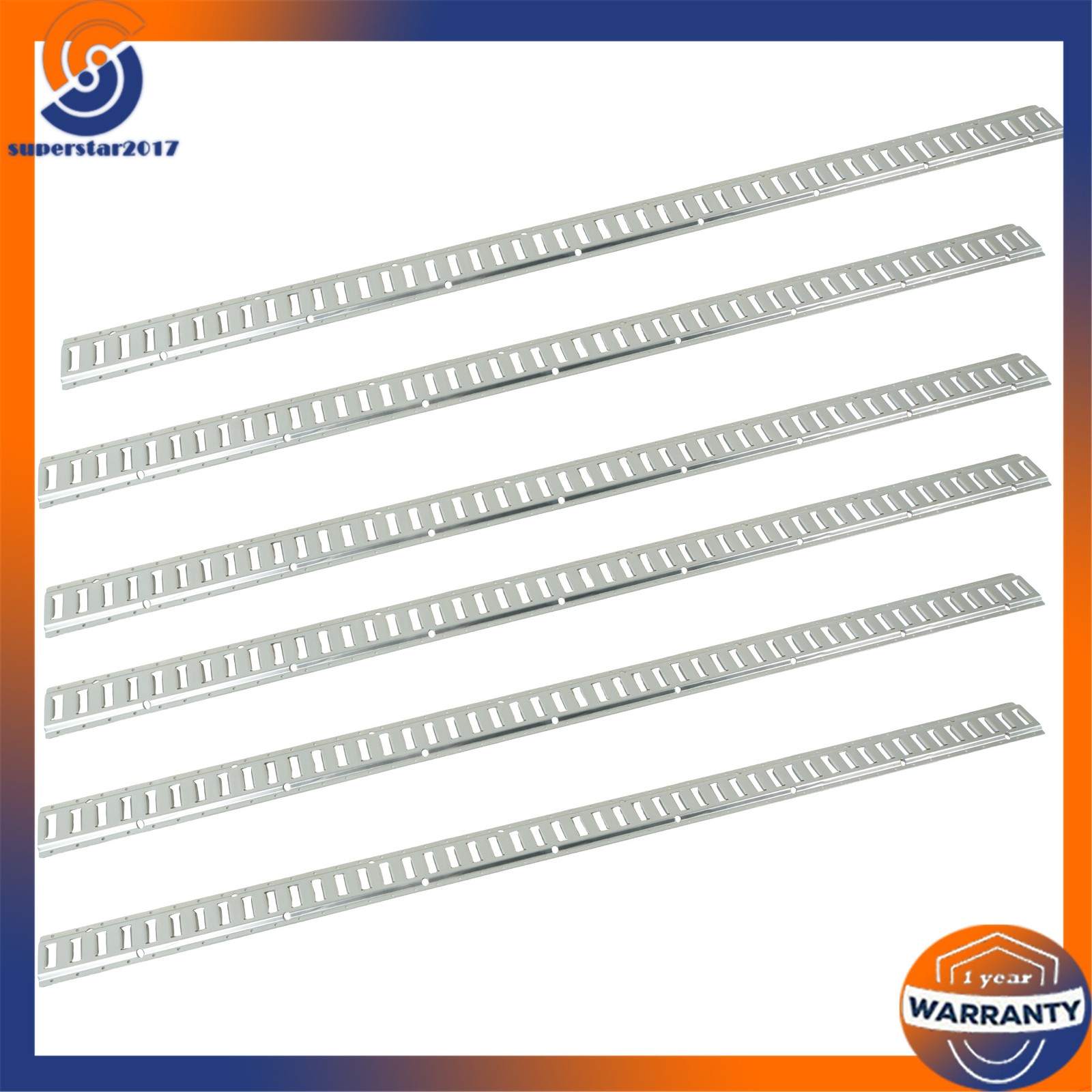 6 Pack 8 Foot Silver E Track Rails, Zinc Plated For Long Cargo Trailer Tie Down