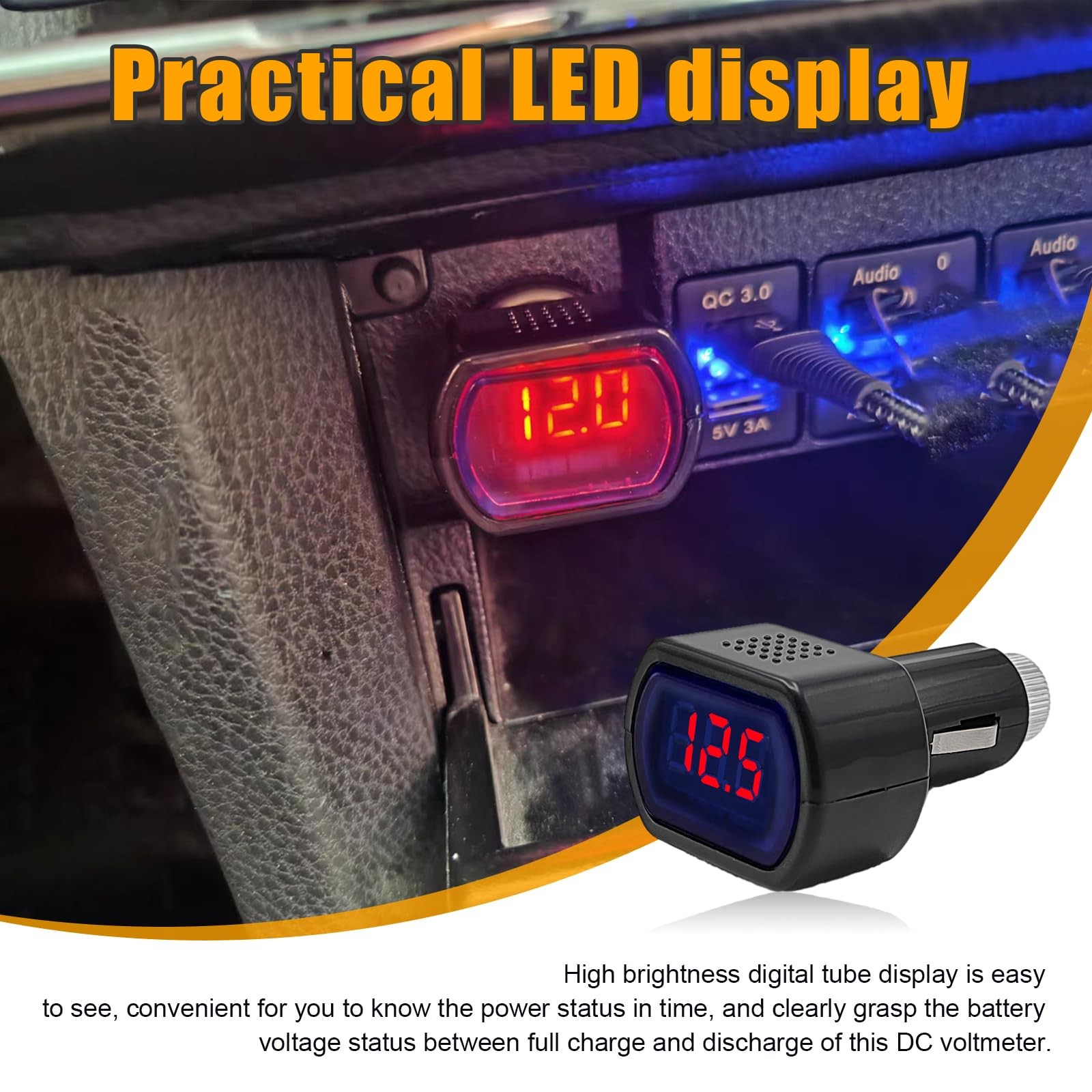Suvnie 2 PCS Car LED Cigarette Lighter Voltmeter, DC 12V 24V Battery 2