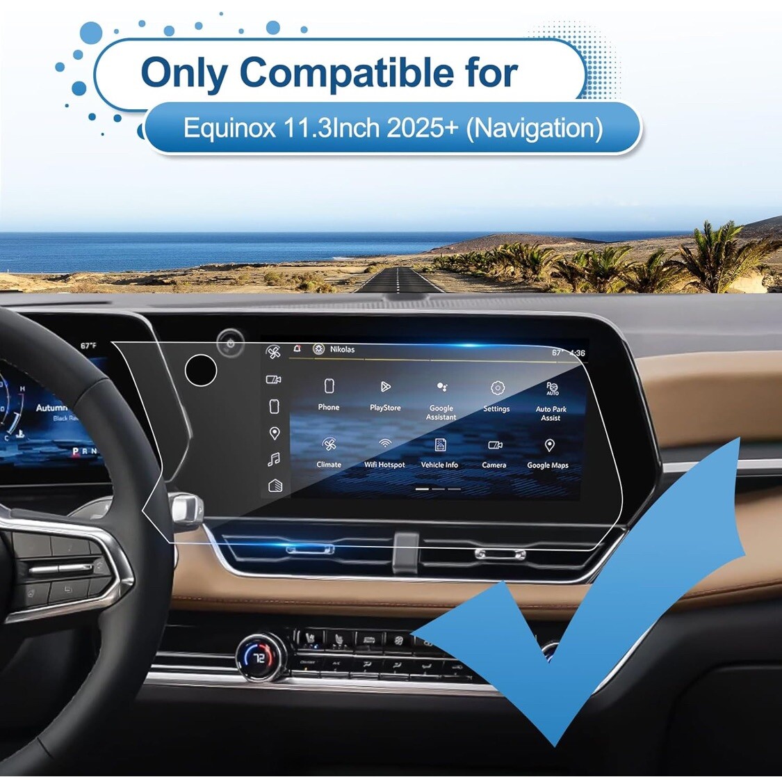 Touchscreen Protector Tempered Glass 11.3-inch 2025 Chevy Equinox LT RS ACTIV