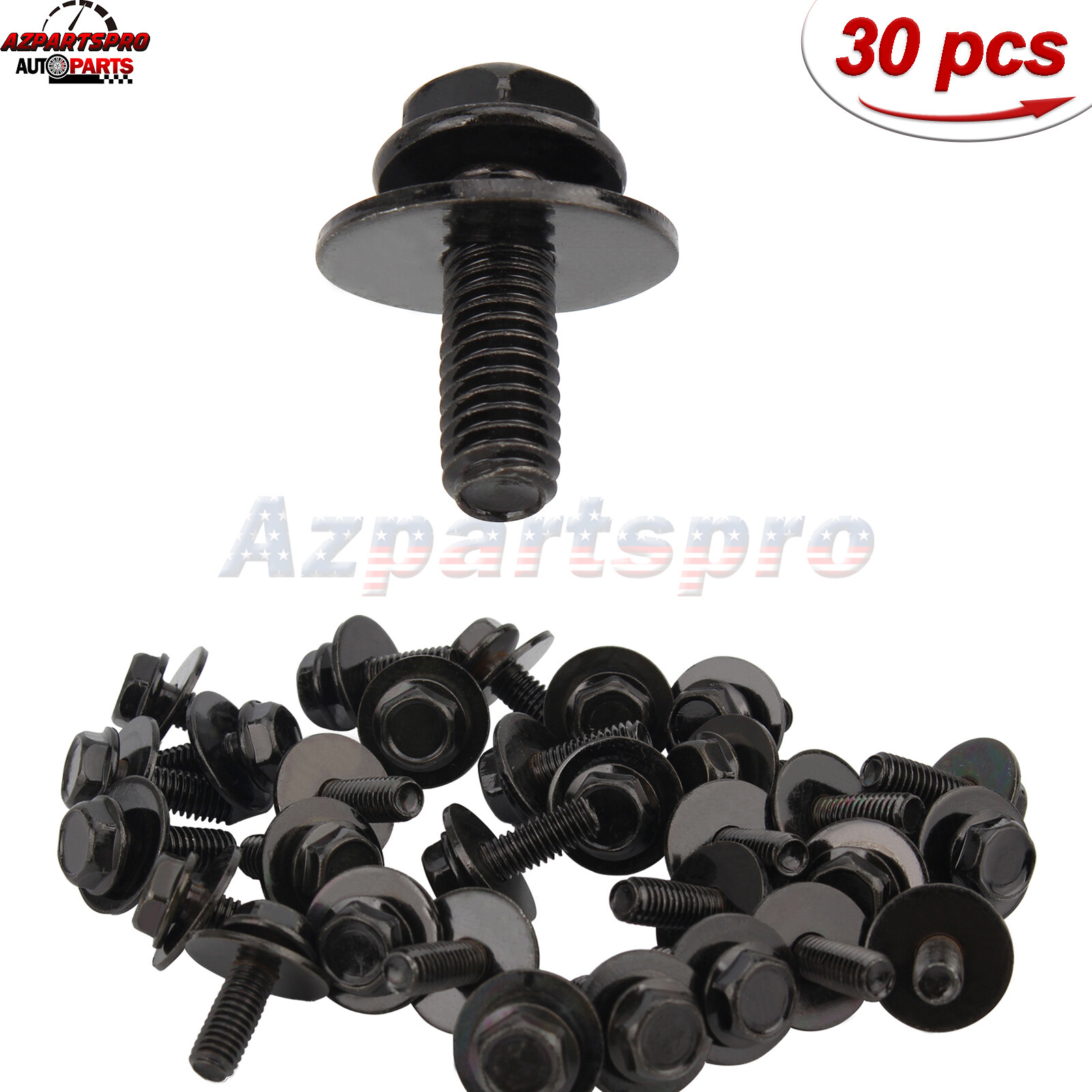 For Toyota Truck Body Bolts- M6-1.0 x 16mm Long- 10mm Hex- 17mm Washer- 30pcs