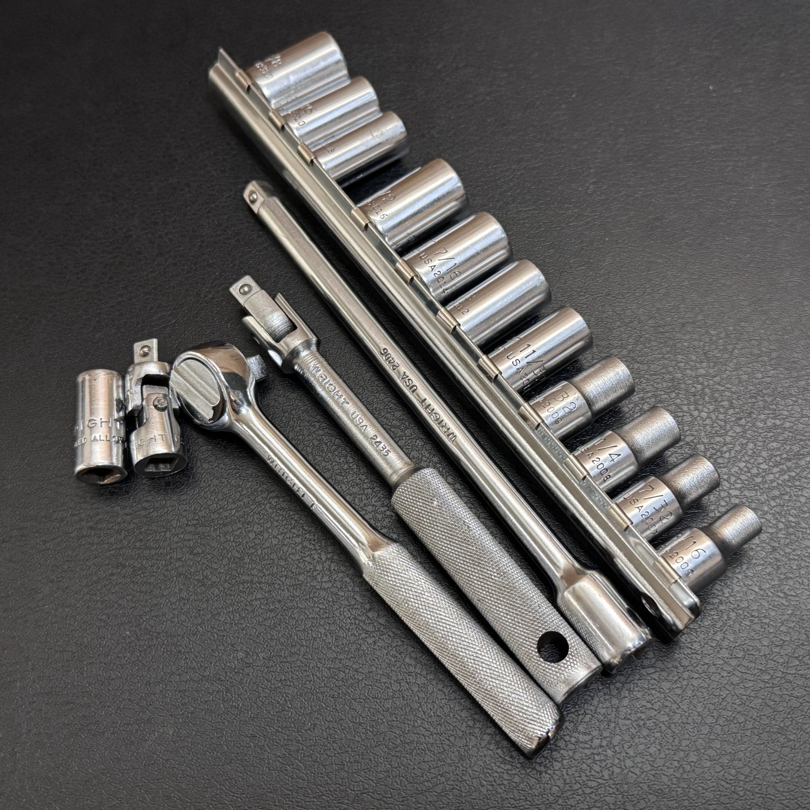 Wright Tool USA 1/4 Drive Socket Set 16pc Ratchet Extension Breaker Bar 6PT 10PT