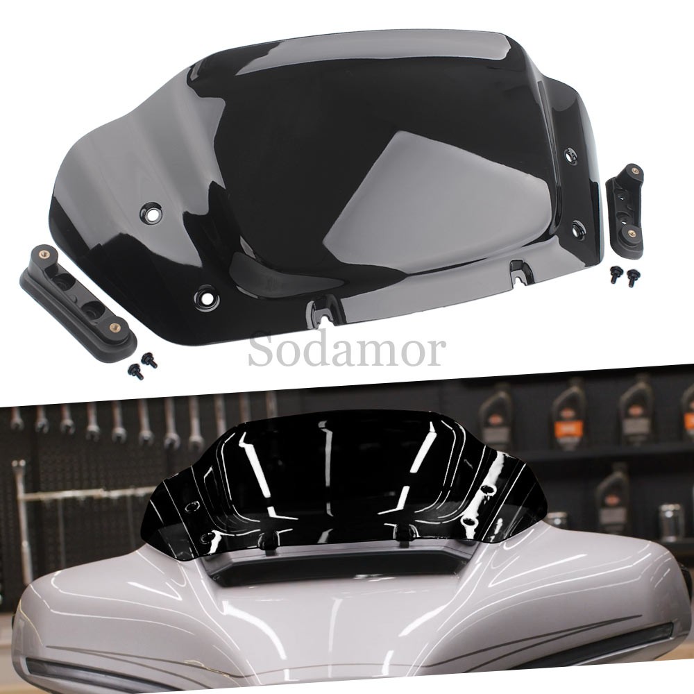 Black 10″ Windshield Windscreen w/Adapters for Harley Street Glide FLHX 2024-26