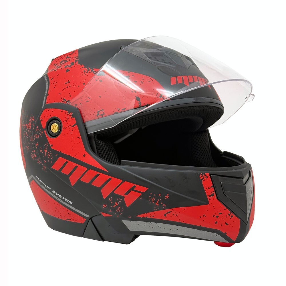 MMG Adult Motorcycle Modular Full Face Helmet Flip up Visor (Black/Red, XL)