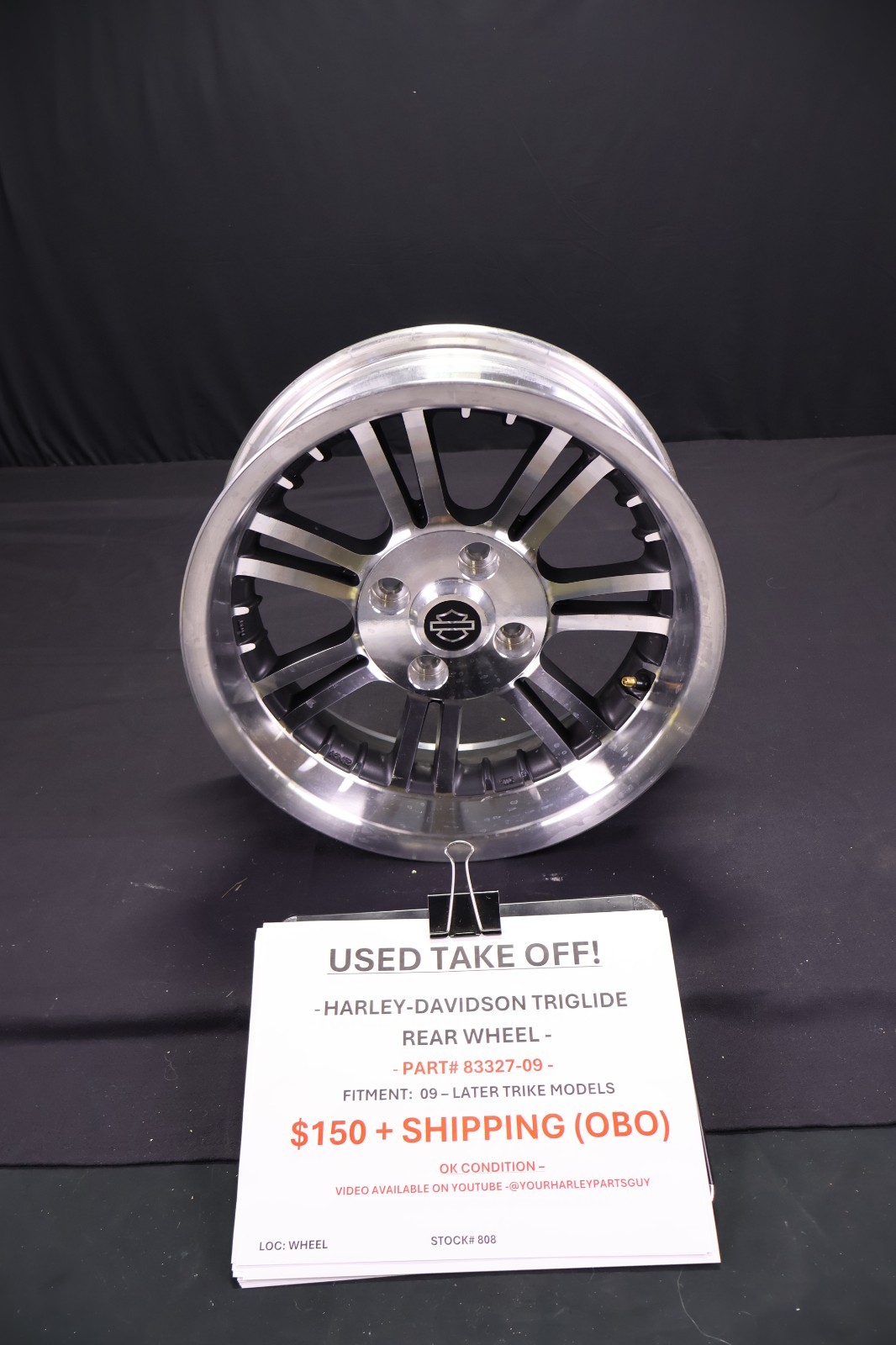 Harley-Davidson Tri Glide Rear Wheel – Part# 83327-09 – Fits 09–Later Trike