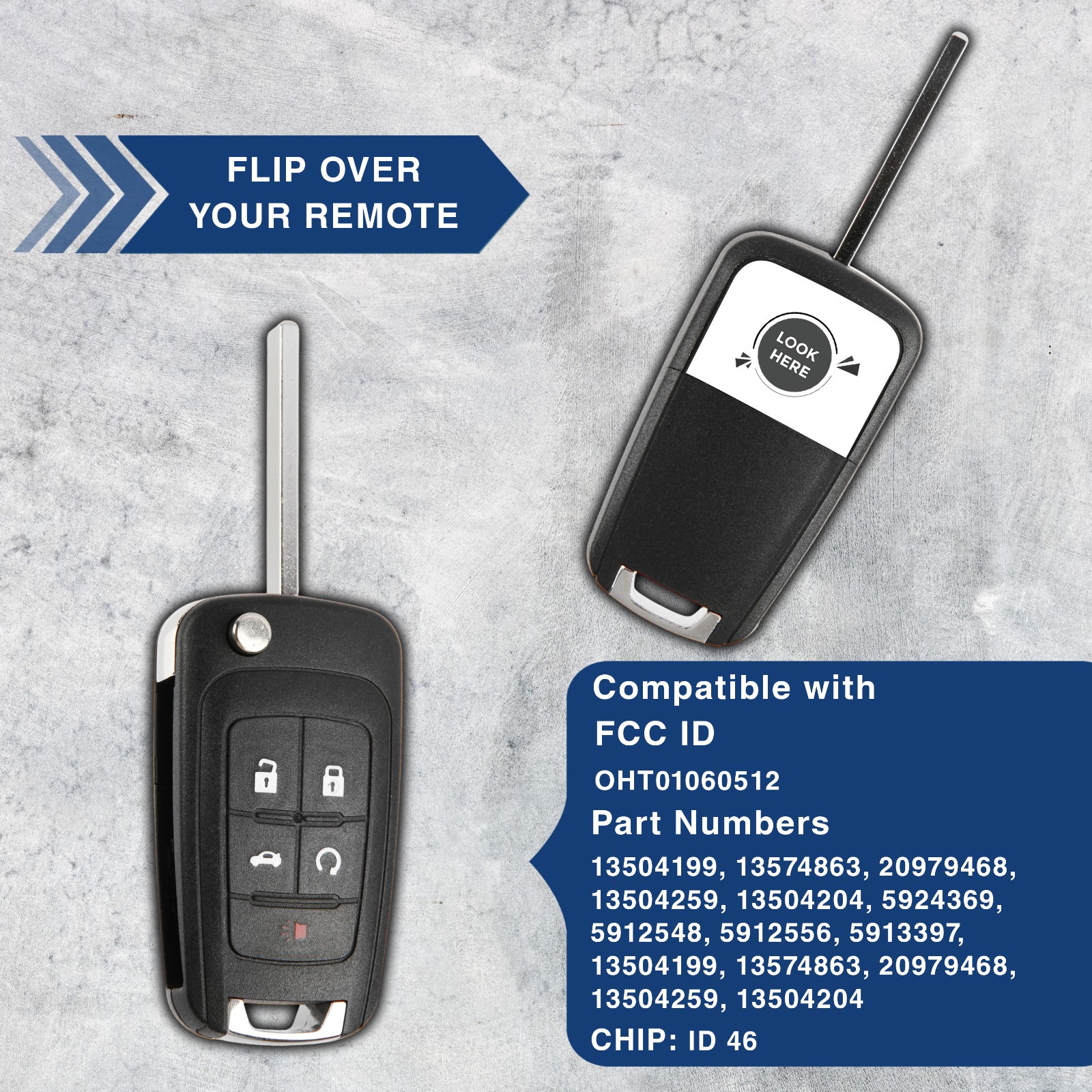 Replacement Remote Flip Key Fob for 2014 2015 2016 2017 Chevy Impala