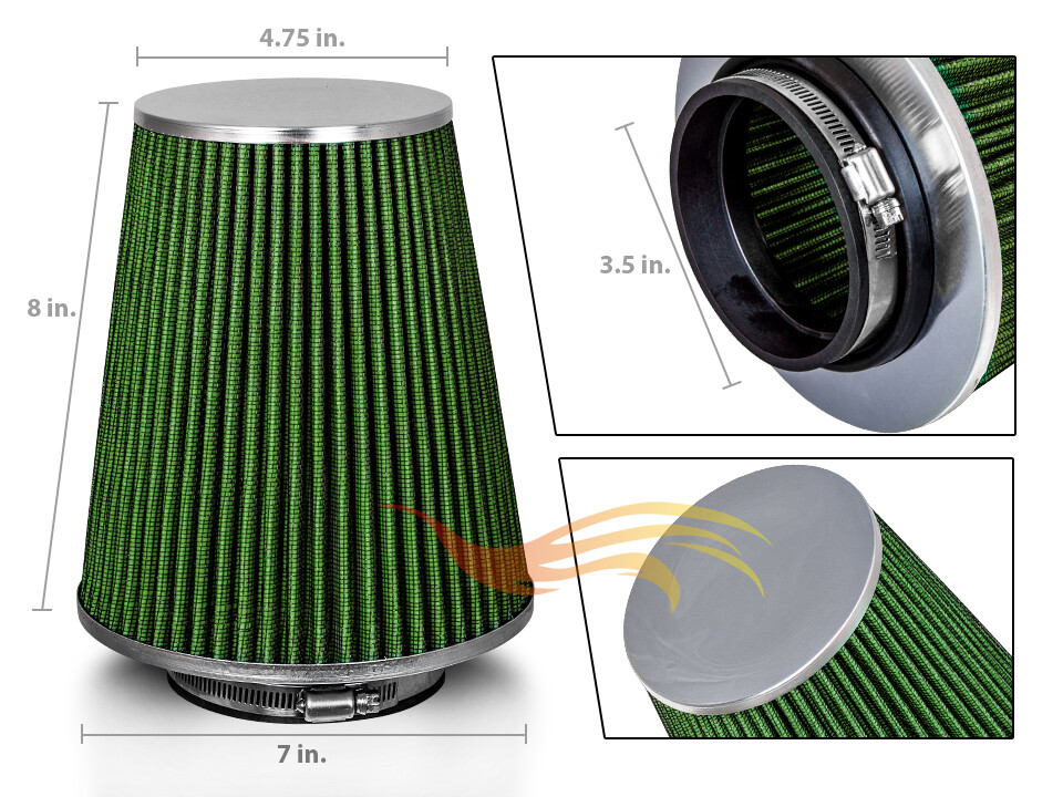 GREEN 3.5″ Inches 89mm Inlet Cold Air Intake Cone Truck Filter