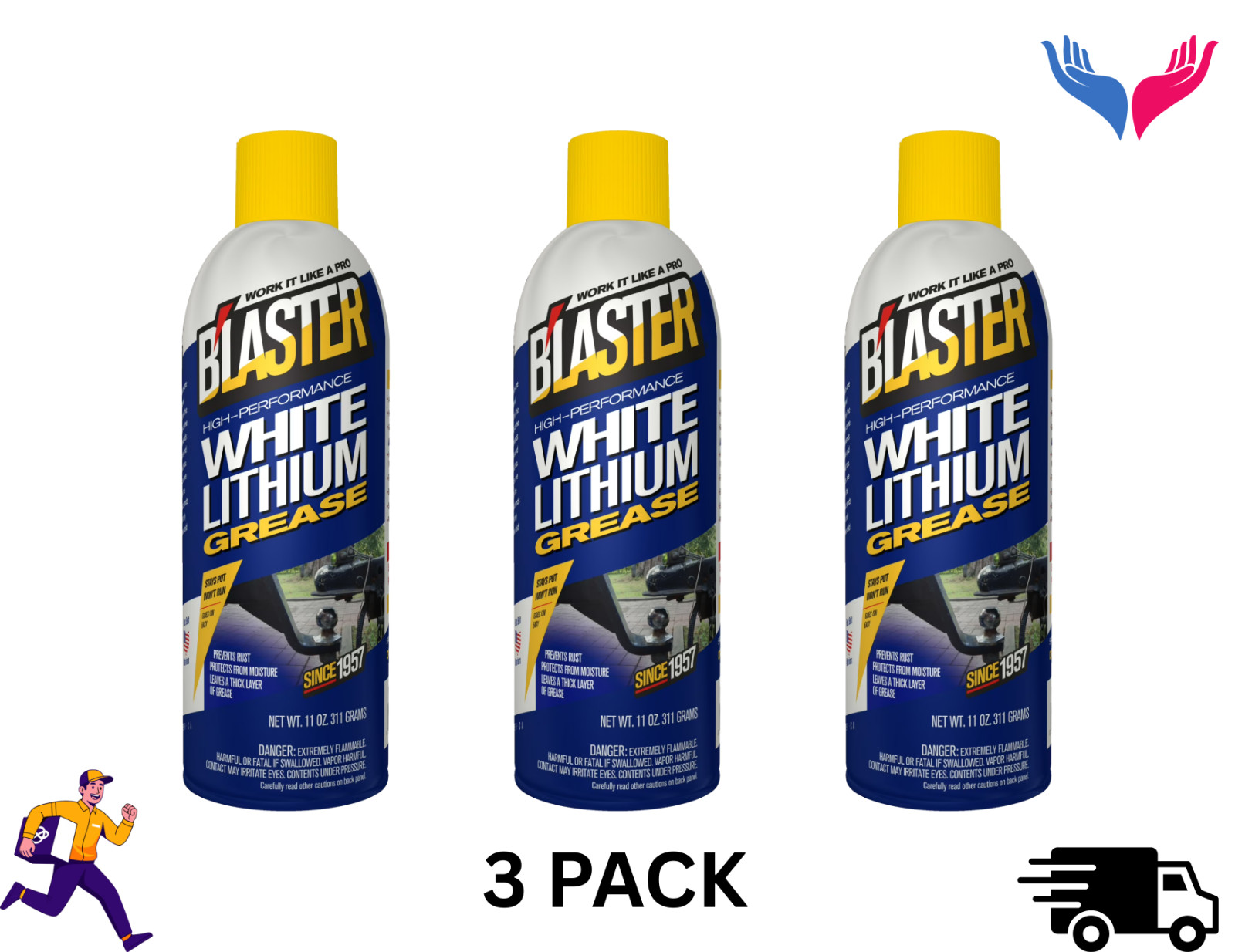 B’laster 16-LG White Lithium Grease, Oil Lubricant 11 oz Pack Of 3 – Free Ship