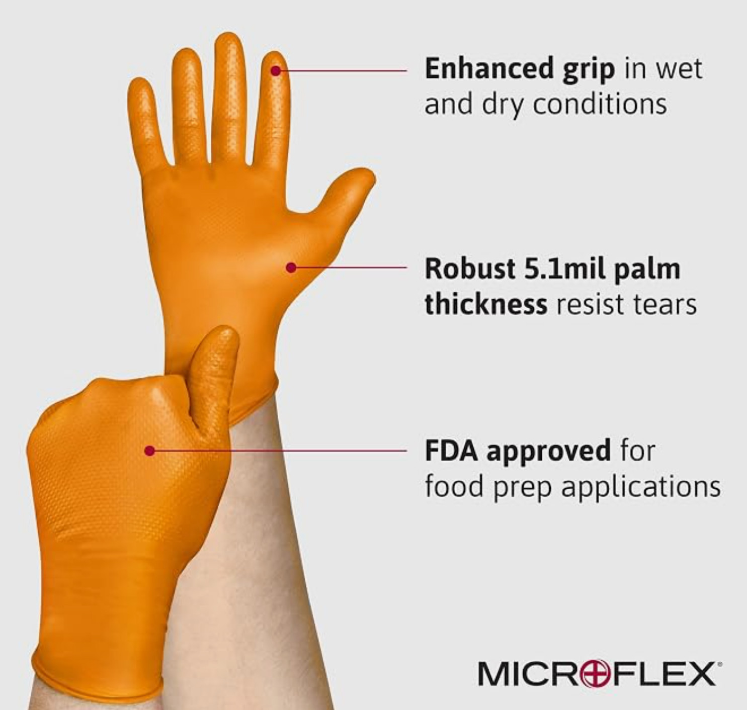 Microflex Mega Texture Hi Visibility 6.3 Mil PF Nitrile Gloves – XL – 1000 Count