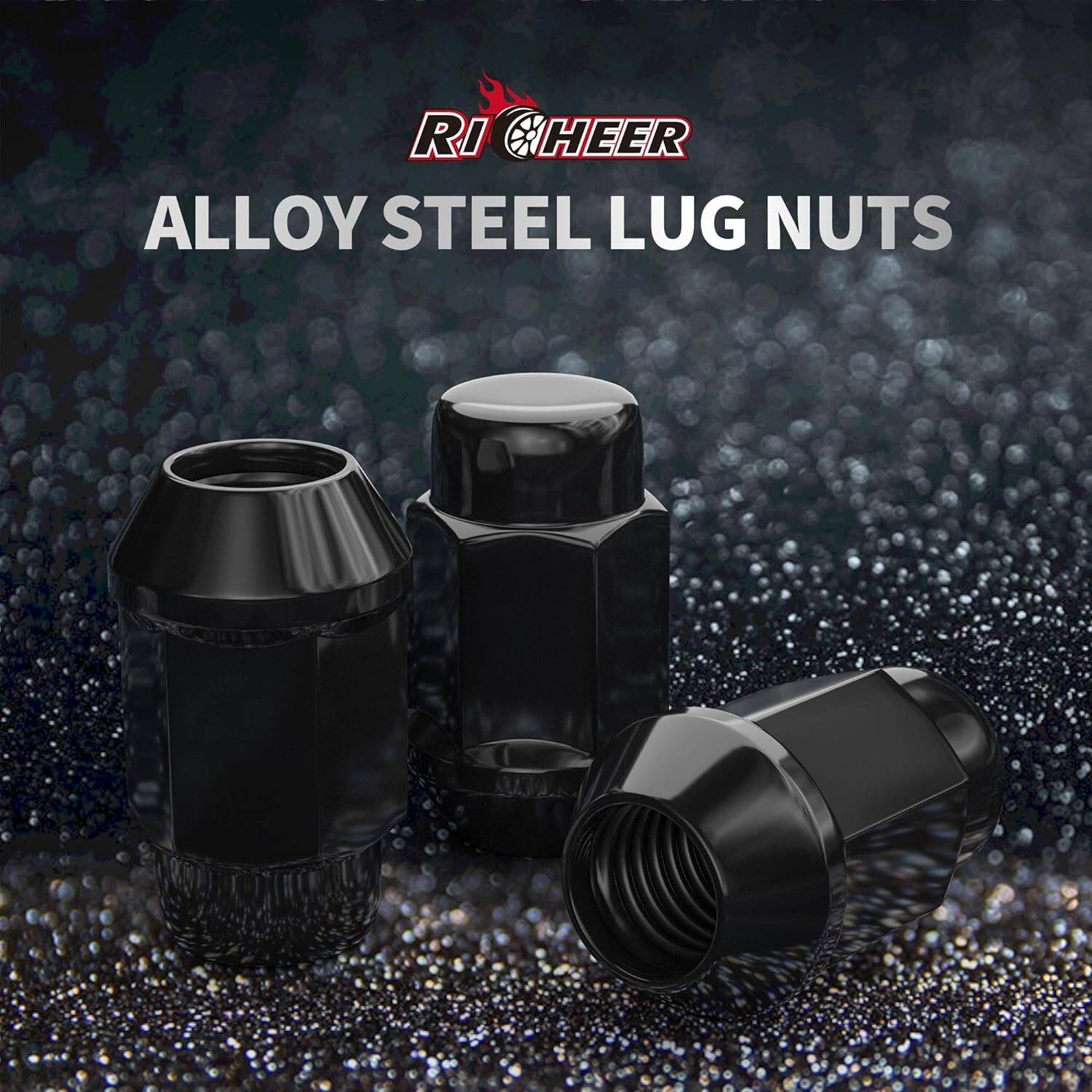 20PCS 1.4inch Black 1/2-20 Closed End Bulge Acorn Lug Nuts 19mm Hex Lug Nut