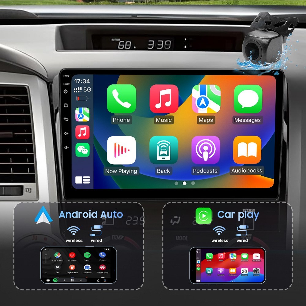8Core 4+64G Apple Carplay Android auto Stereo For Toyota Tundra 2007-2013 Camera