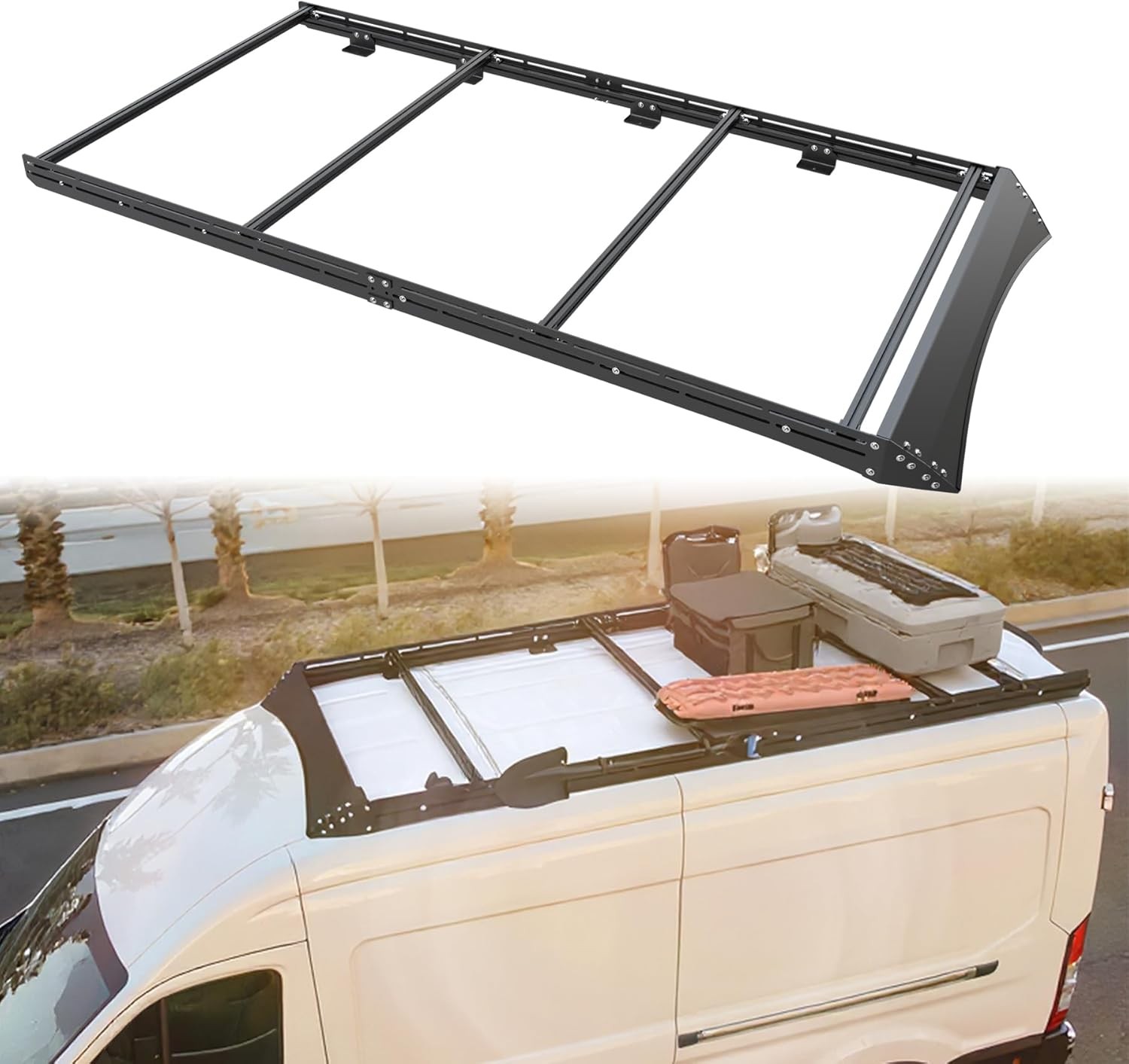 Camper Van Roof Rack For Ford Transit 148″ Low/mid/high Roof W/ Wind Fairing New