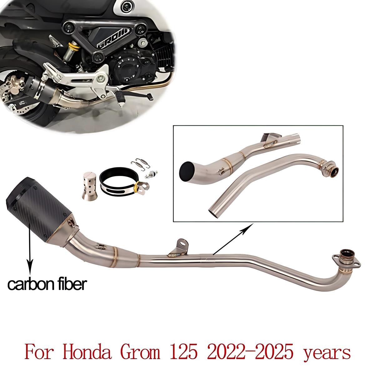 Full Exhaust System Pipe For Honda Grom 125 2022-2026 Low Mount Carbon Muffler