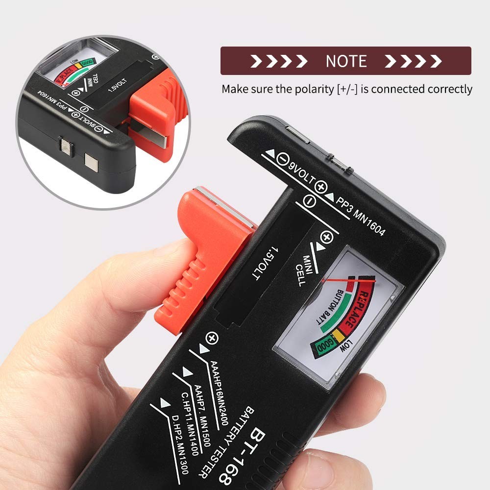 2Pcs Universal Battery Tester Checker for AA AAA C D 9V 1.5V Button Cell Batt…