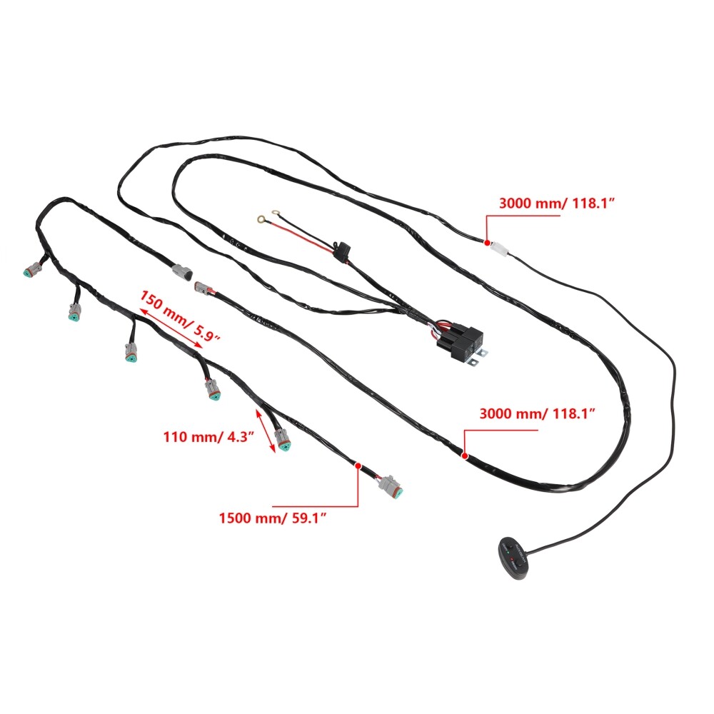 6-LED Pod Light Power Wiring Harness Kit with 40A Fuse and Relay 3 PIN DT Plug