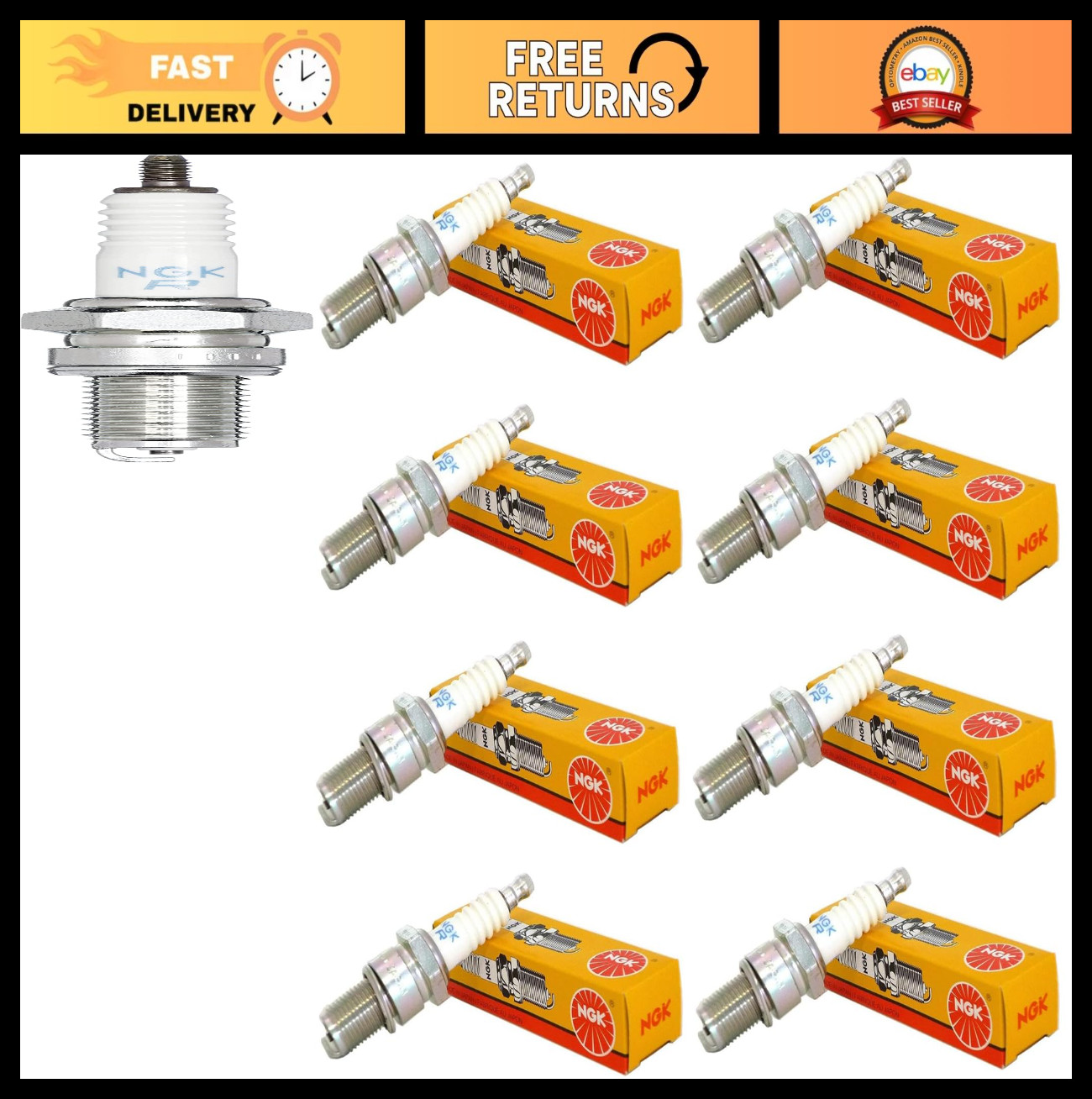 8pcs V-Power Spark Plugs Set, Nickel Core Tip, Standard 0.040in UR5, High Perfor